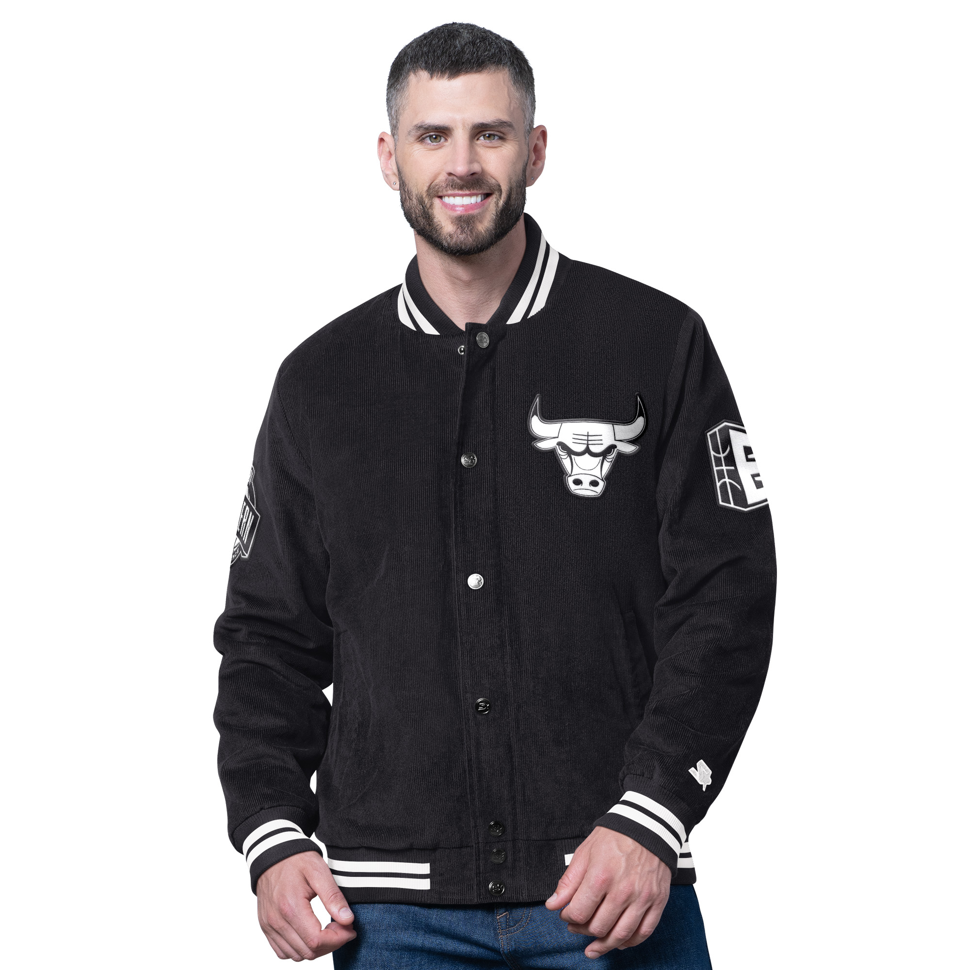 Men's Starter Black Chicago Bulls Blackout Corduroy Full-Snap Varsity Jacket