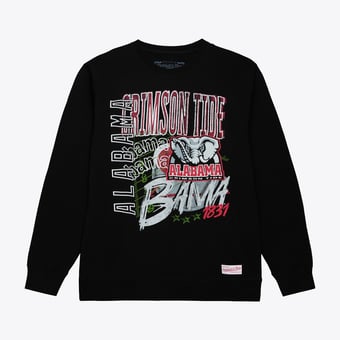 Men's Mitchell & Ness  Black Alabama Crimson Tide Half Time Fleece Crewneck Sweatshirt