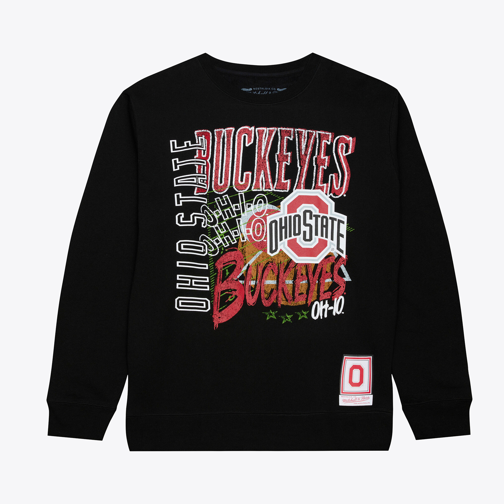 Men's Mitchell & Ness  Black Ohio State Buckeyes Half Time Fleece Crewneck Sweatshirt