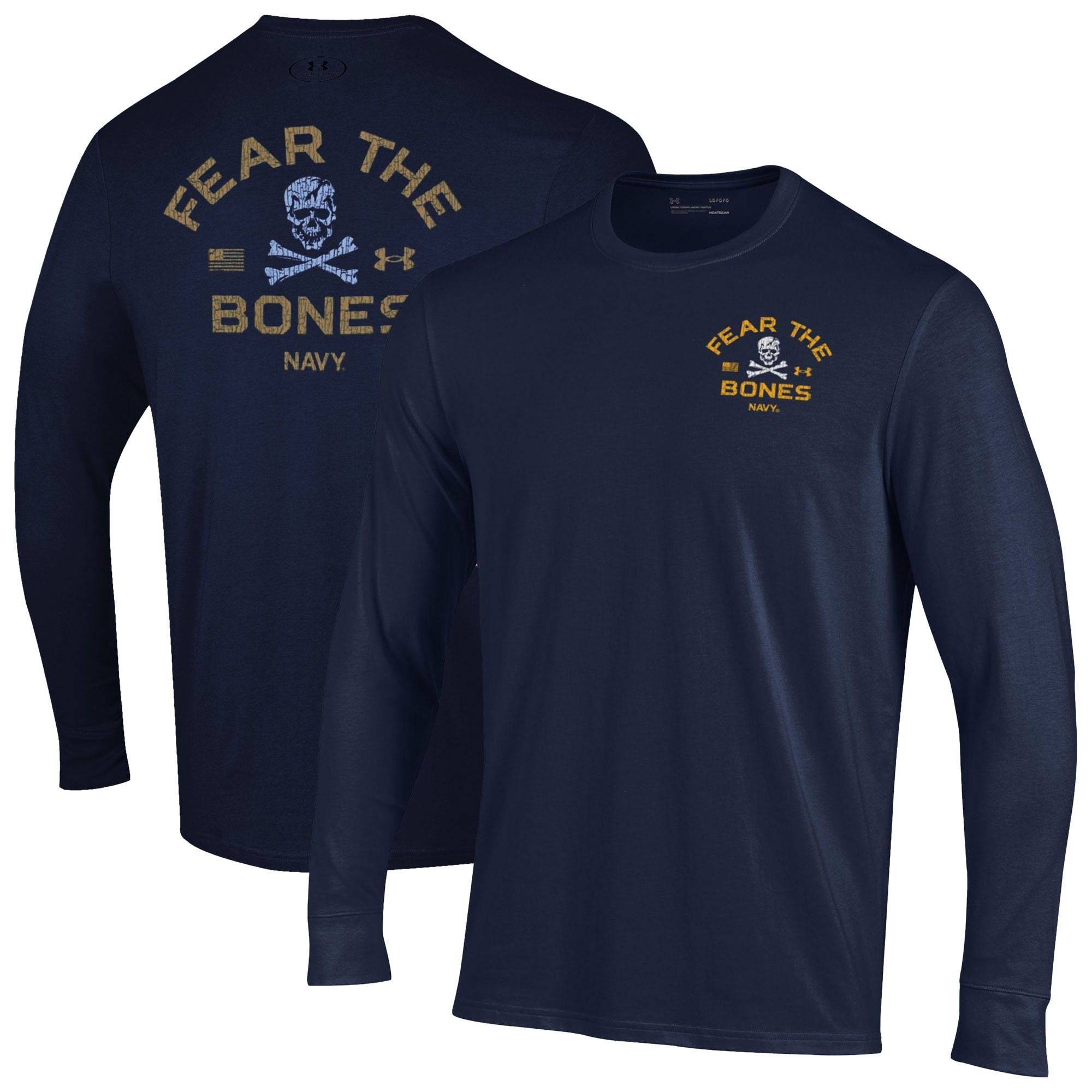 Men's Under Armour  Navy Navy Midshipmen Distressed Jolly Rogers Performance Long Sleeve T-Shirt