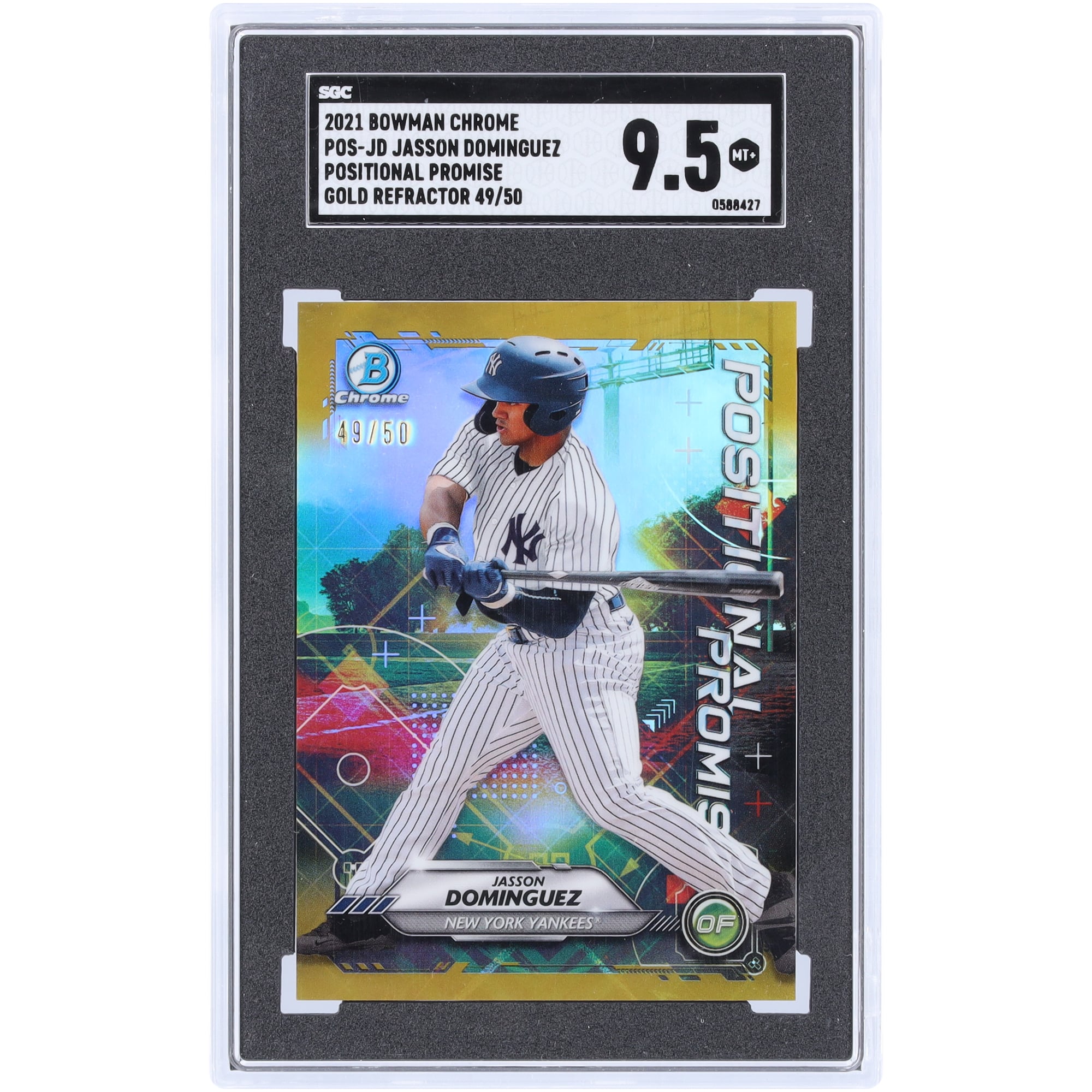 Jasson Dominguez New York Yankees 2021 Bowman Chrome Gold Refractor #POS-JD #49/50 SGC Authenticated 9.5 Card. rookie card picture