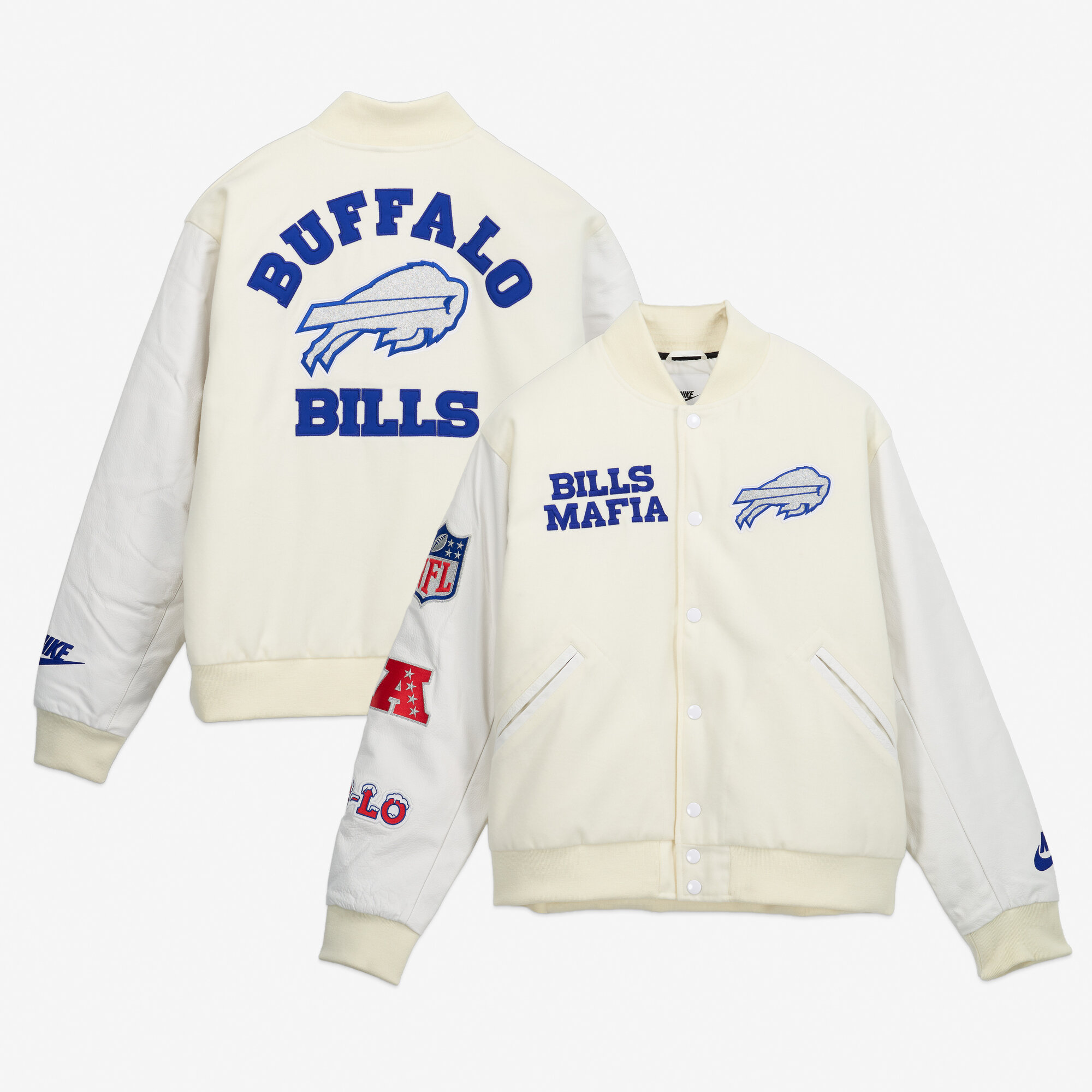 Men's Nike White Buffalo Bills Rivalries Collection Full-Snap Varsity Jacket