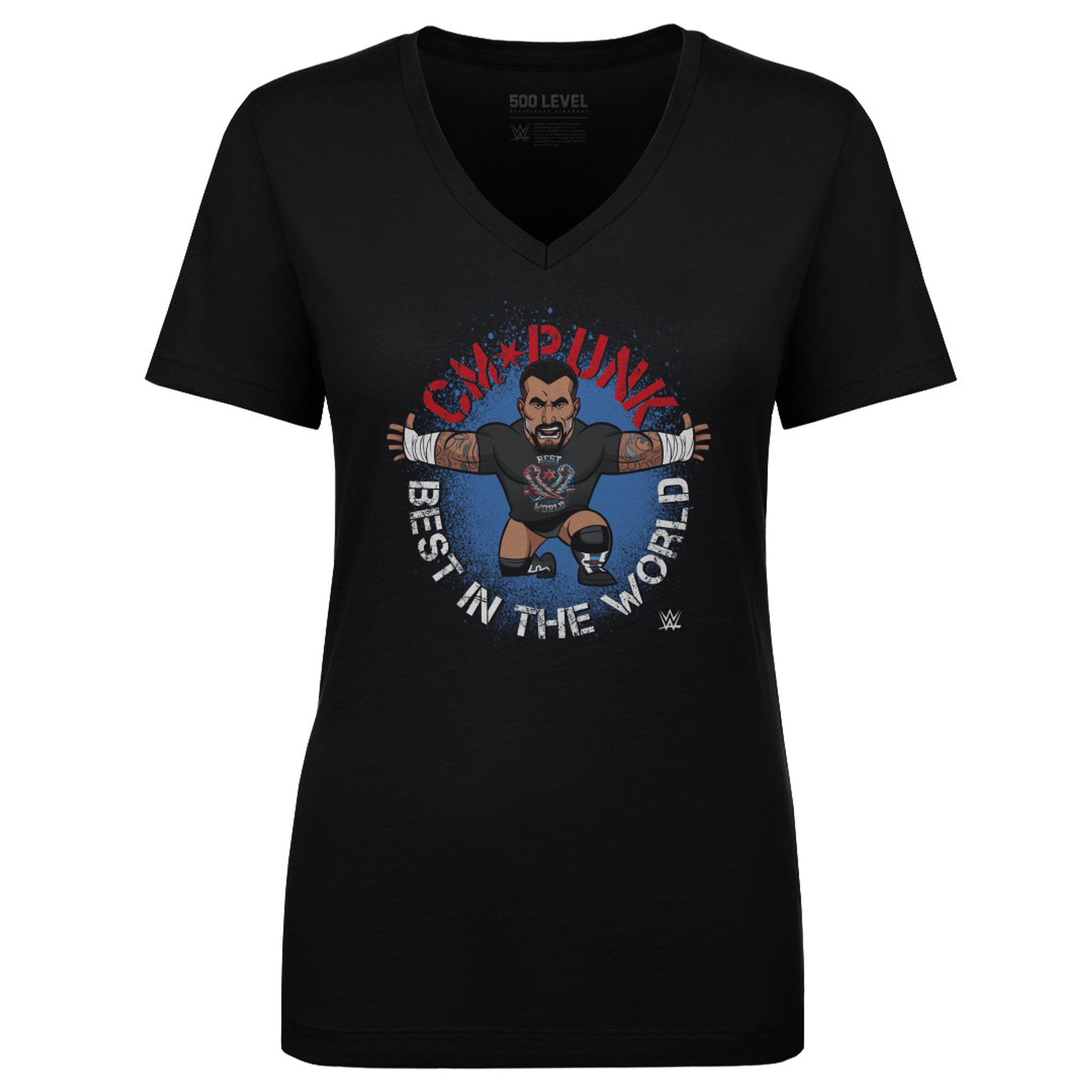 Women's 500 Level Black CM Punk Big Shots Pose V-Neck T-Shirt