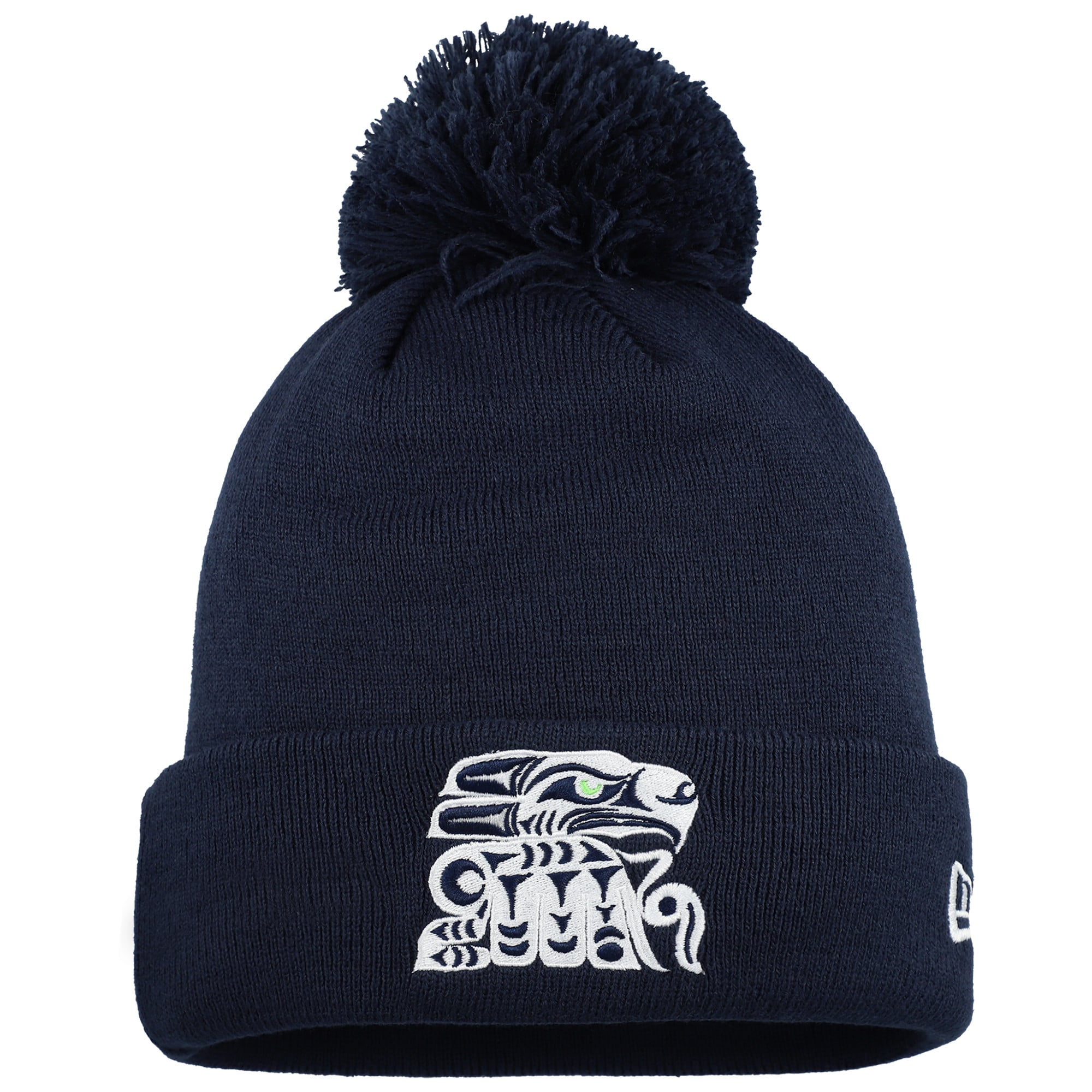 Men’s New Era College Navy Seattle Seahawks Muckleshoot Cuffed Knit Hat with Pom Men’s New Era College Navy Seattle Seahawks Muckleshoot Cuffed Knit Hat with Pom