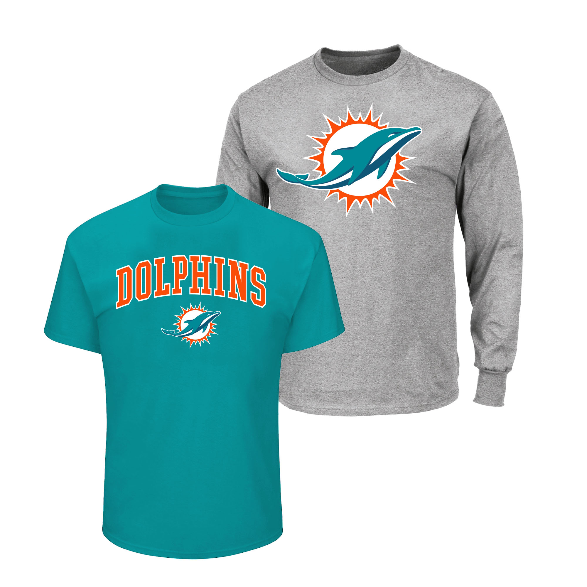 Men's Fanatics Aqua/Heather Gray Miami Dolphins Big & Tall 2-Pack T-Shirt Set