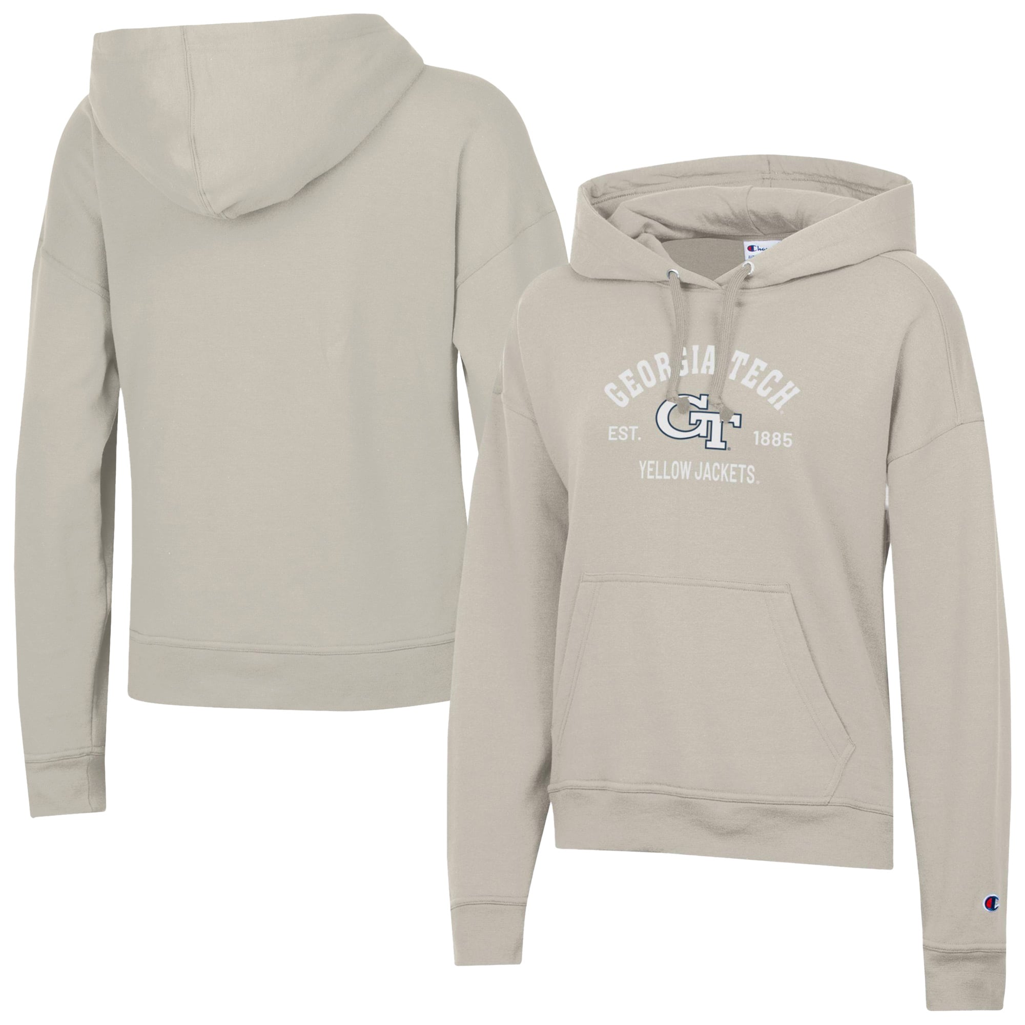 Women's Champion Oatmeal Georgia Tech Yellow Jackets Powerblend Fleece Pullover Hoodie