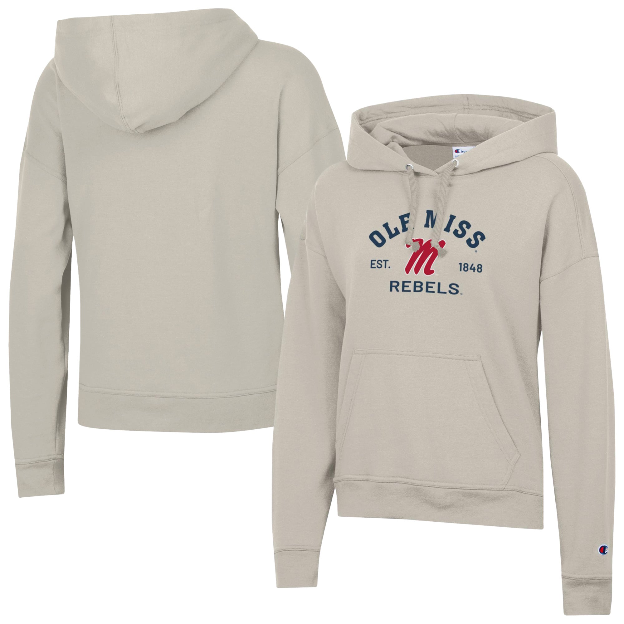 Women's Champion Oatmeal Ole Miss Rebels Powerblend Fleece Pullover Hoodie