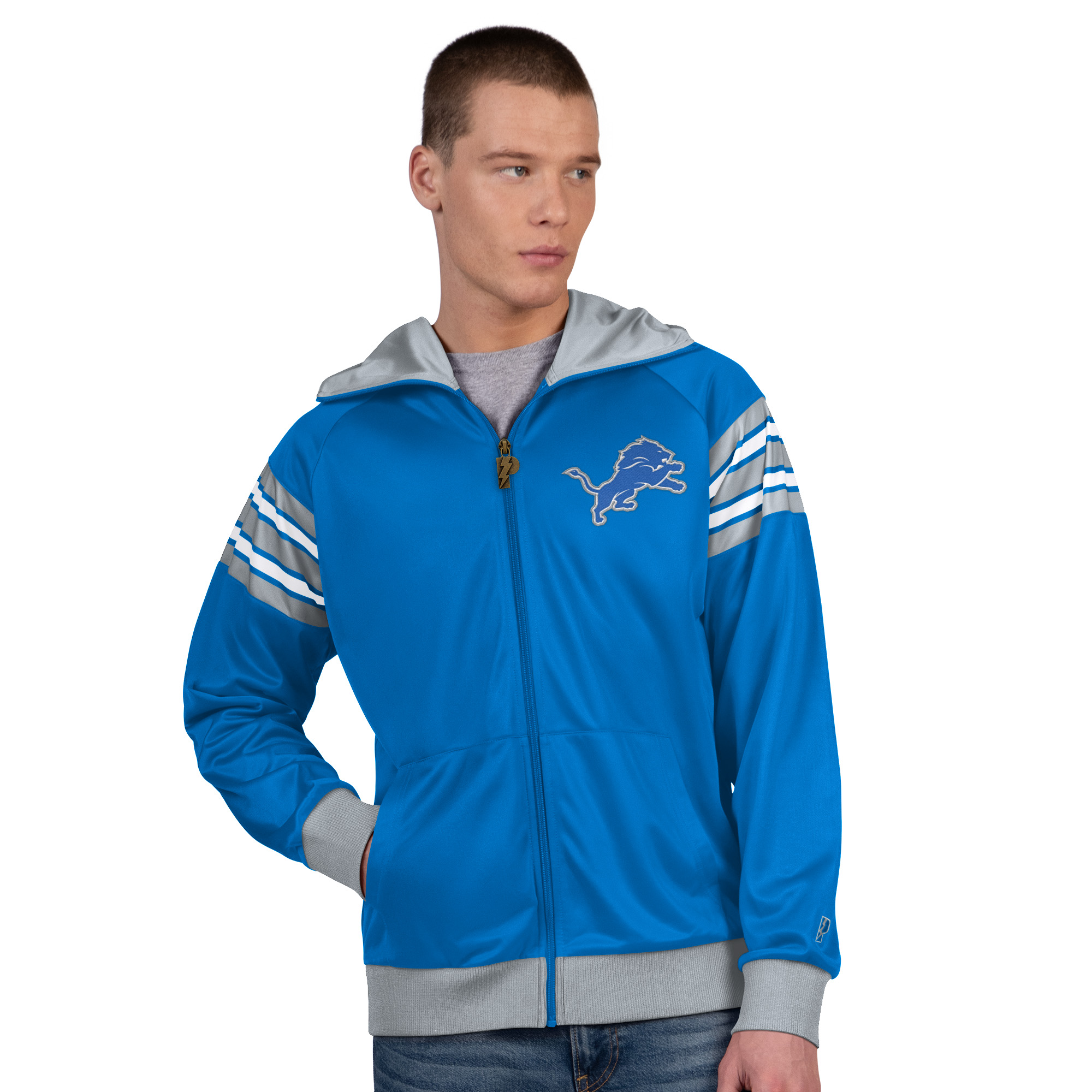 Men's Pro Player Blue/Silver Detroit Lions Helmet Full-Zip Hooded Track Jacket