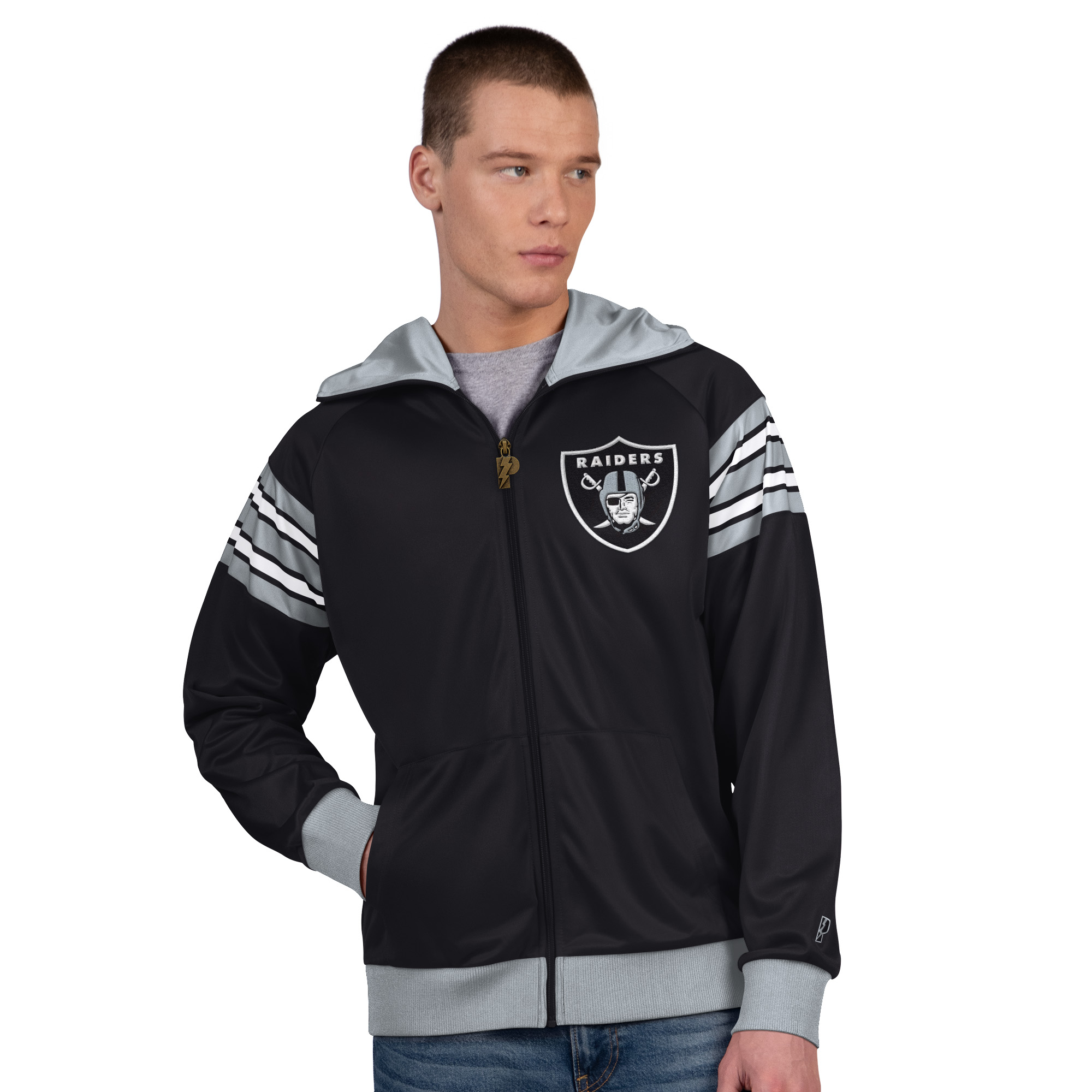 Men's Pro Player Black/Silver Las Vegas Raiders Helmet Full-Zip Hooded Track Jacket