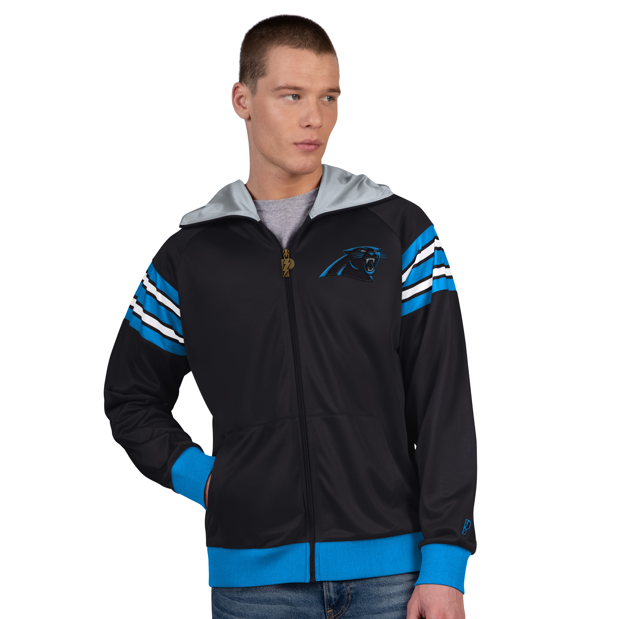 Men's Pro Player Black/Silver Carolina Panthers Helmet Full-Zip Hooded Track Jacket