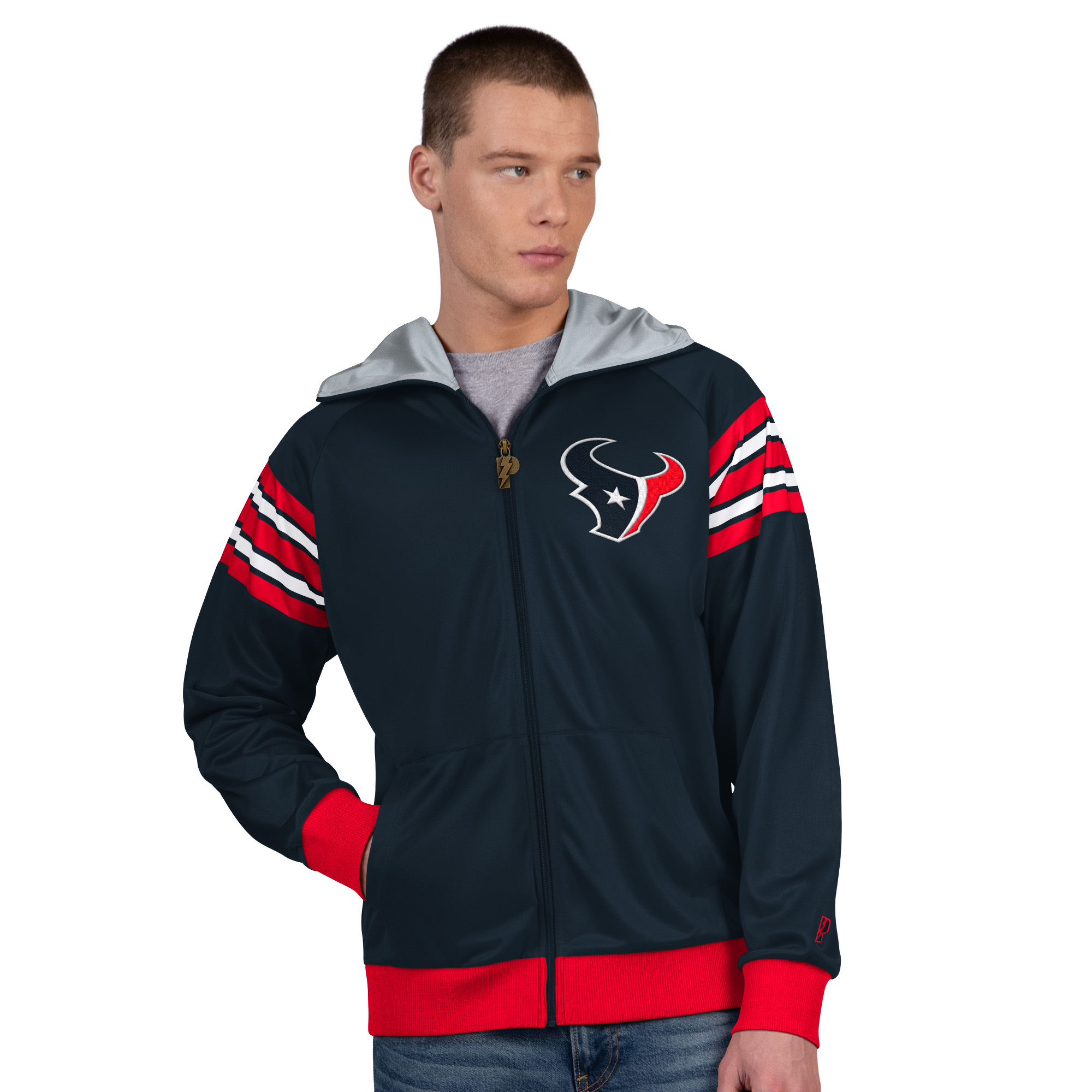 Men's Pro Player Navy/Red Houston Texans Helmet Full-Zip Hooded Track Jacket