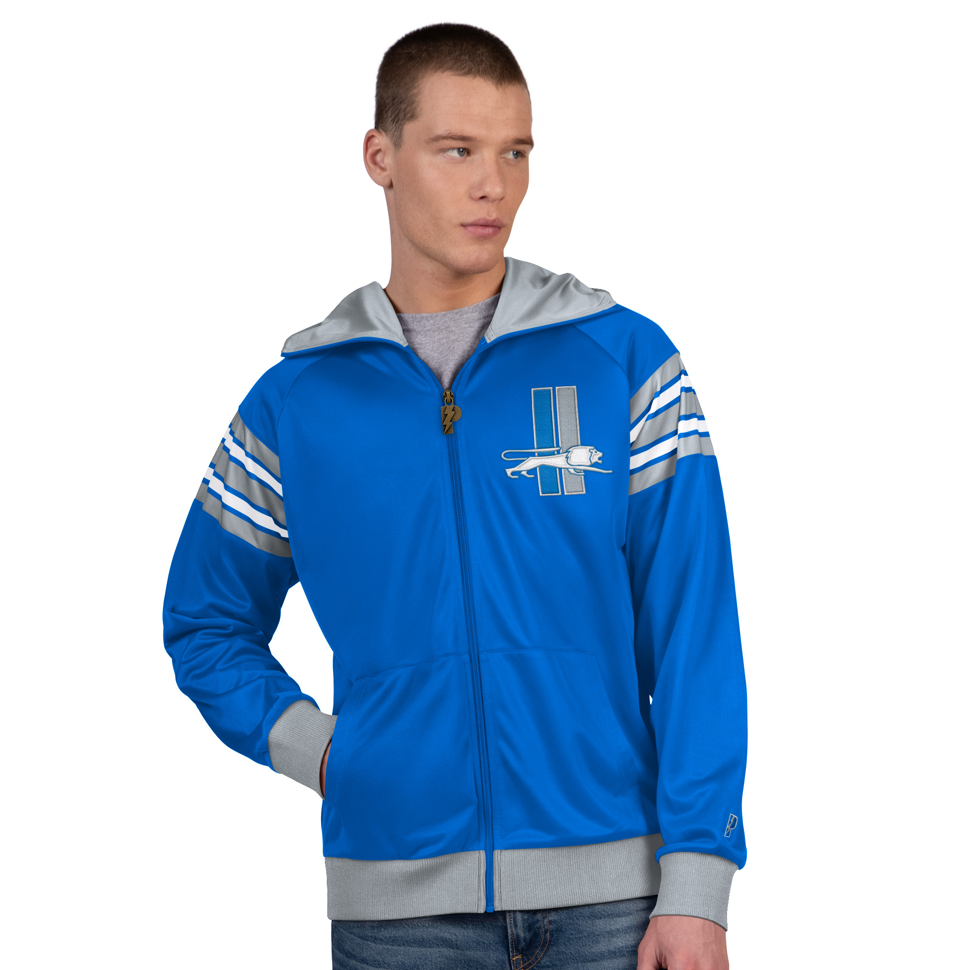 Men's Pro Player Blue/Silver Detroit Lions Retro Helmet Full-Zip Hooded Track Jacket