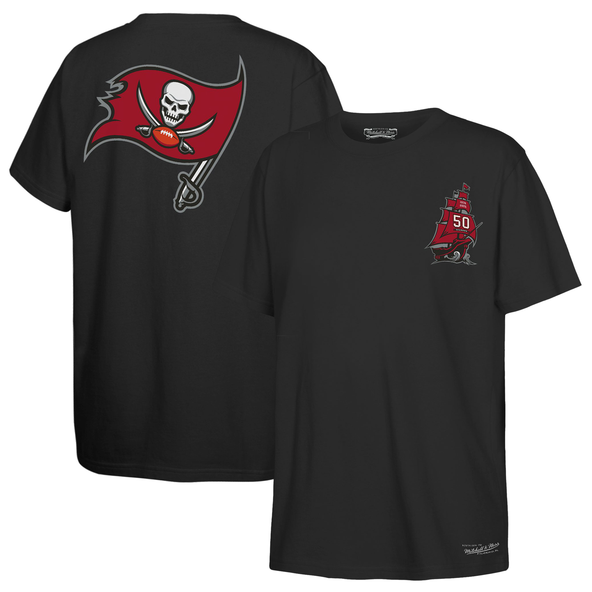 Youth Mitchell & Ness Black Tampa Bay Buccaneers 50th Season Ship & Sword T-Shirt