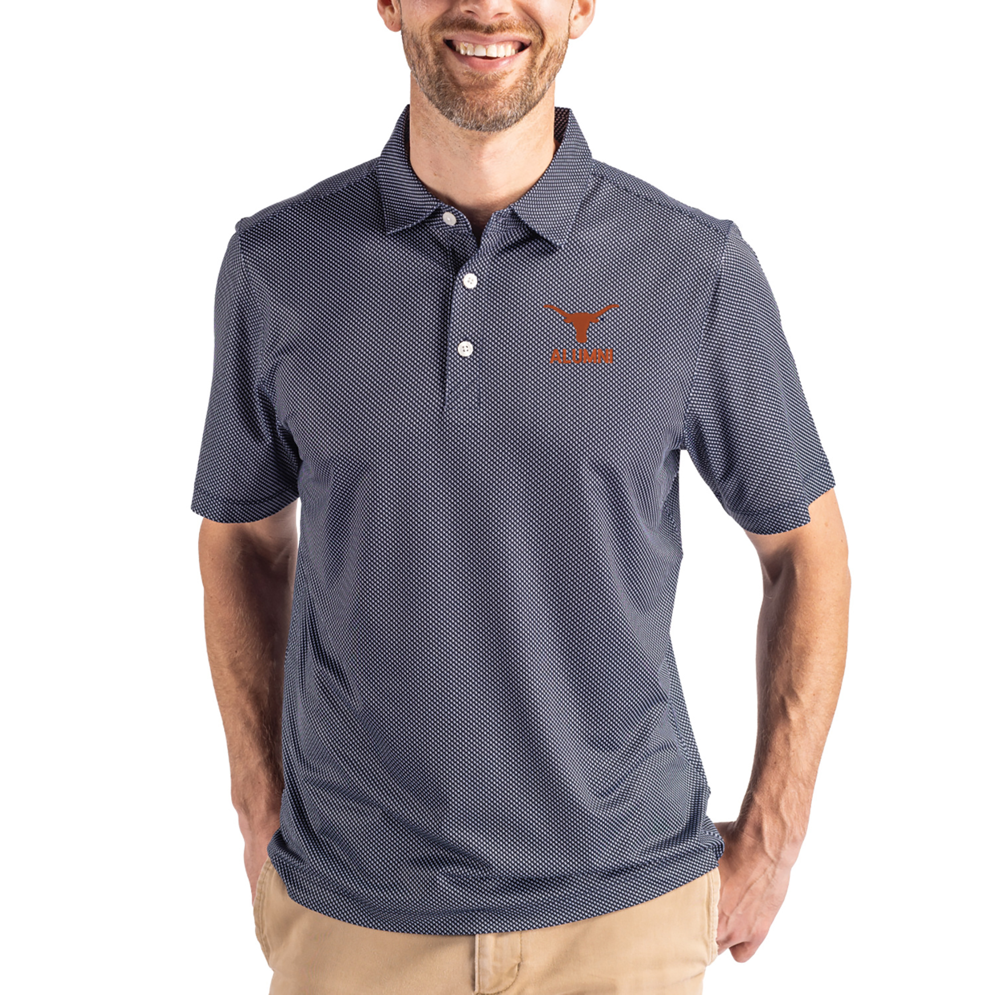 Men’s Cutter & Buck Navy Texas Longhorns Alumni Pike Eco Symmetry Print Stretch Recycled Polo Men’s Cutter & Buck Navy Texas Longhorns Alumni Pike Eco Symmetry Print Stretch Recycled Polo