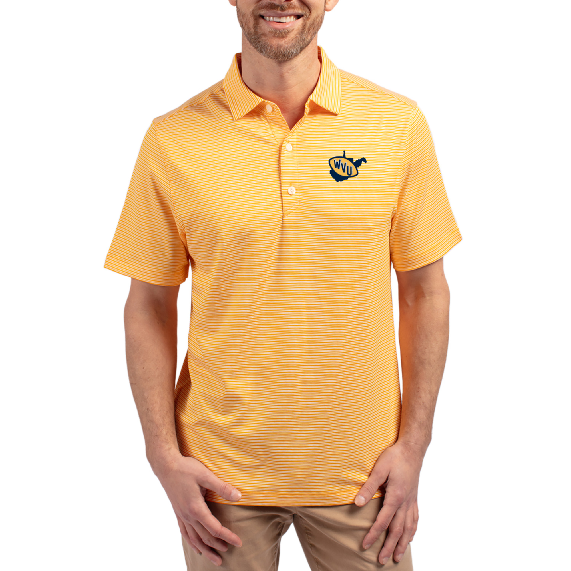 Men’s Cutter & Buck Gold West Virginia Mountaineers Forge Eco Double Stripe Stretch Recycled Polo Men’s Cutter & Buck Gold West Virginia Mountaineers Forge Eco Double Stripe Stretch Recycled Polo