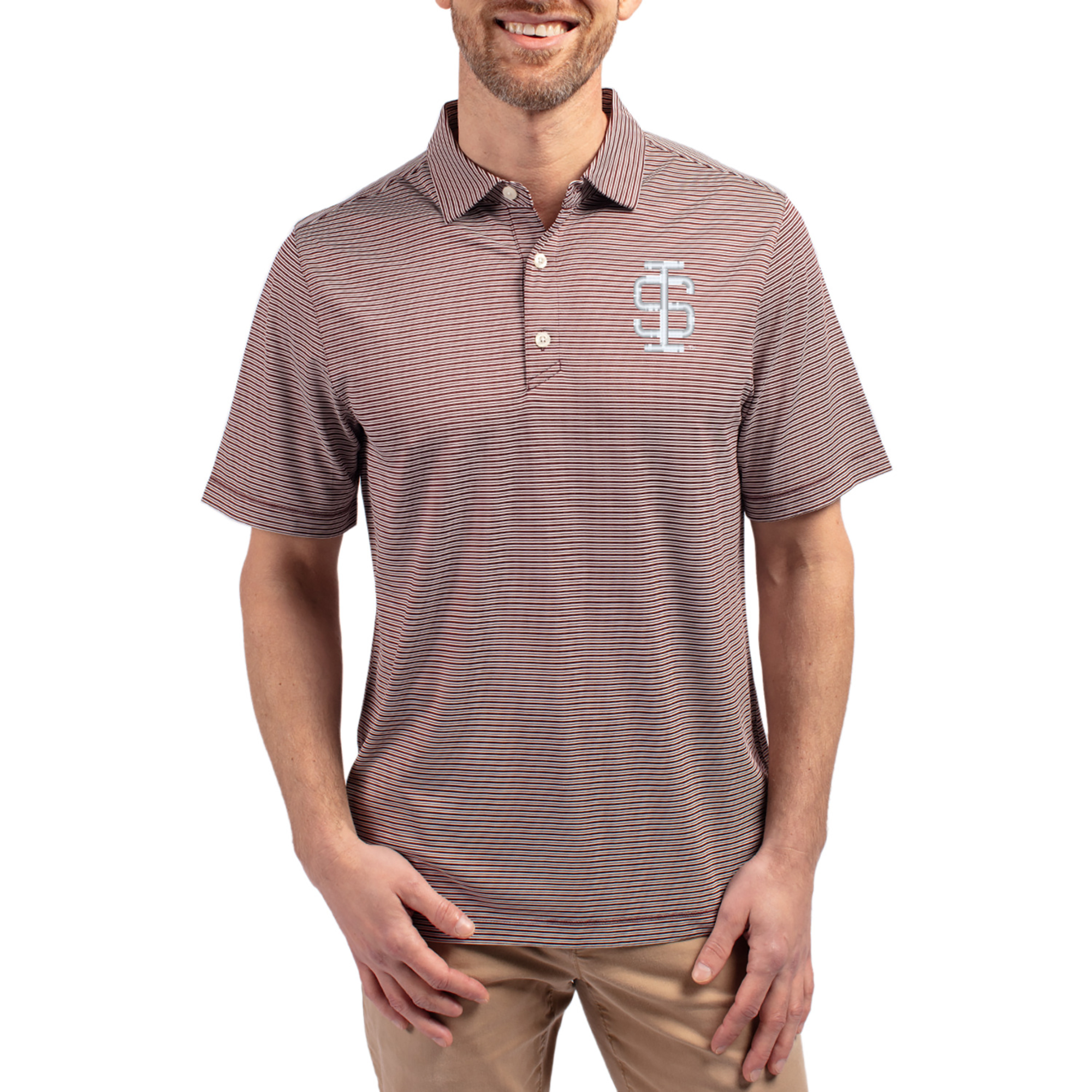 Men’s Cutter & Buck Maroon Southern Illinois Salukis Forge Eco Double Stripe Stretch Recycled Polo Men’s Cutter & Buck Maroon Southern Illinois Salukis Forge Eco Double Stripe Stretch Recycled Polo