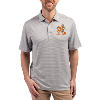 Men's Cutter & Buck Gray Miami Hurricanes Forge Eco Double Stripe Stretch Recycled Polo
