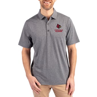 Men's Cutter & Buck Heather Black Louisville Cardinals Alumni Forge Eco Double Stripe Stretch Recycled Polo