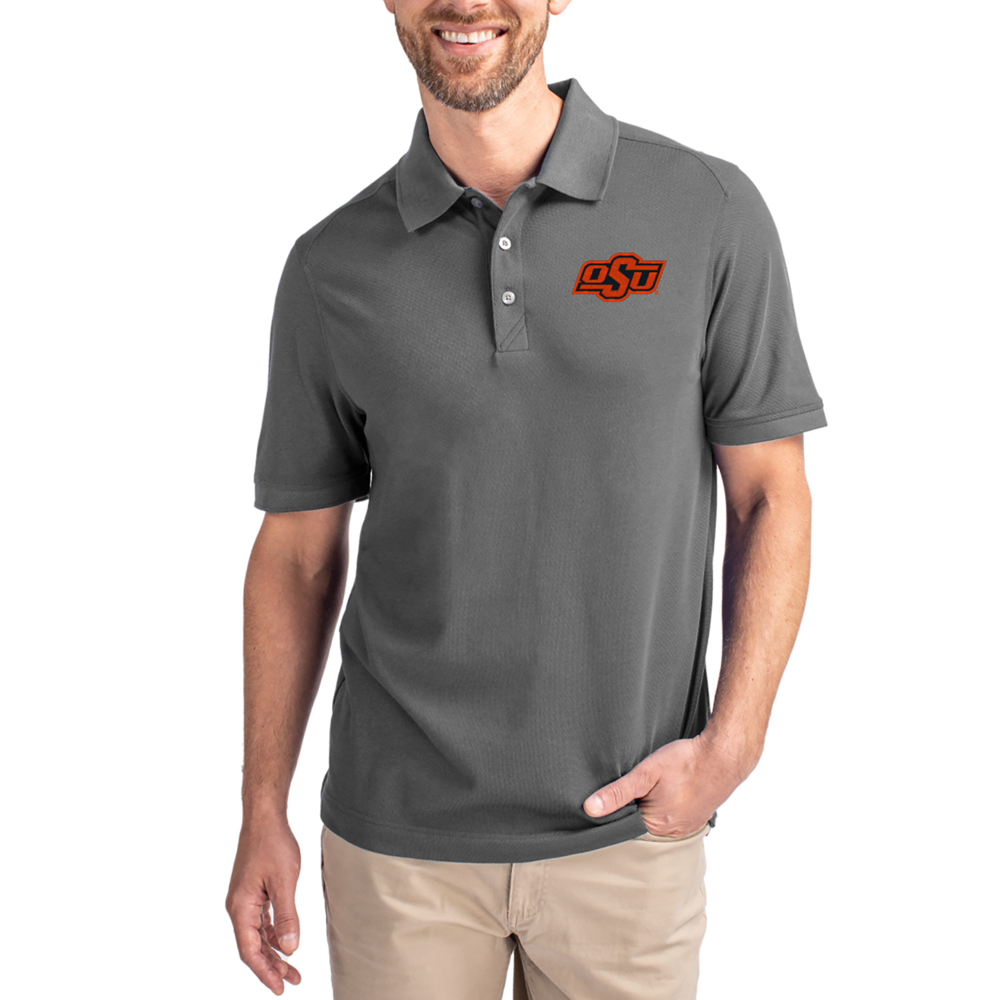 Men’s Cutter & Buck Gray Oklahoma State Cowboys Advantage Eco Pique Tri-Blend Polo Men’s Cutter & Buck Gray Oklahoma State Cowboys Advantage Eco Pique Tri-Blend Polo