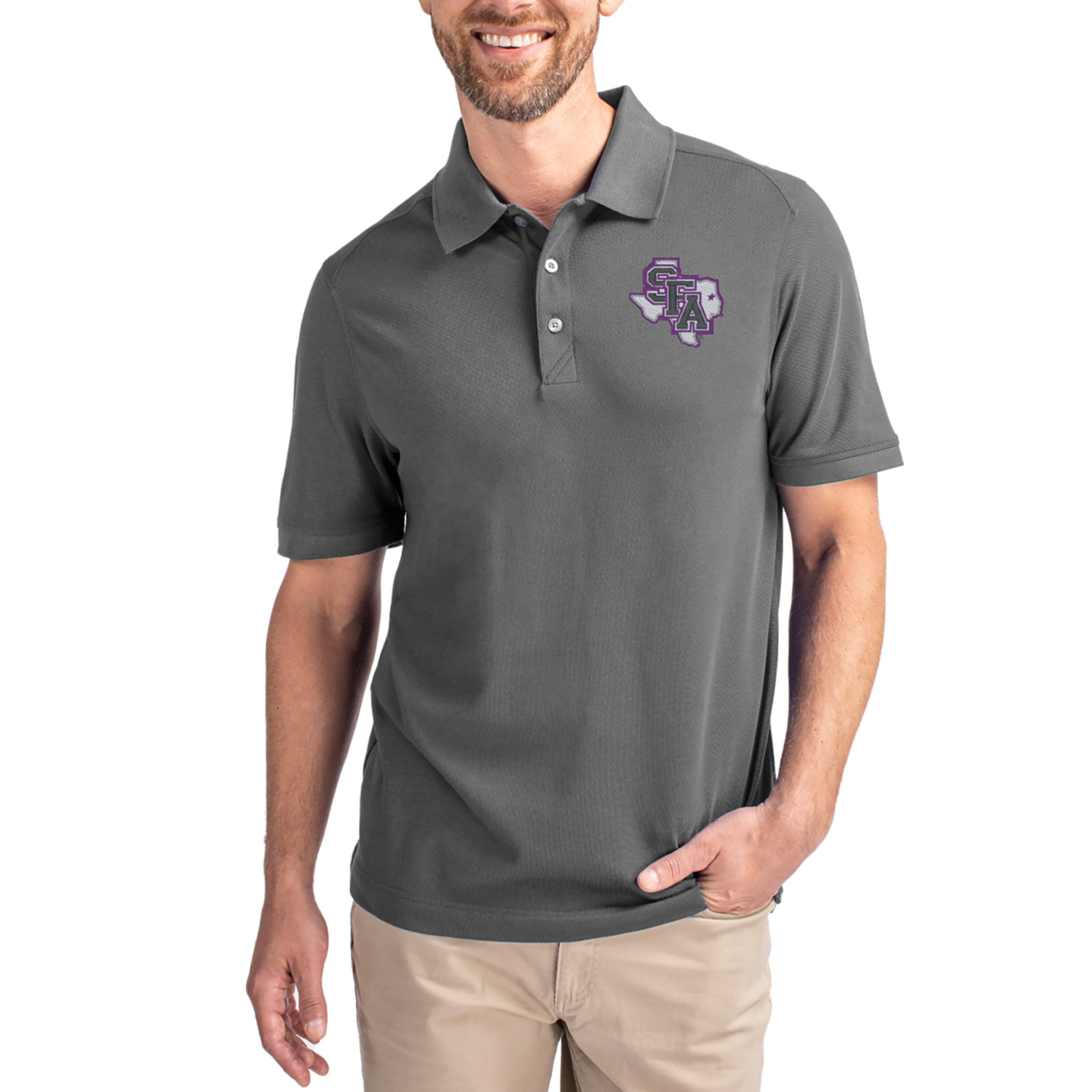 Men’s Cutter & Buck Gray Stephen F Austin Lumberjacks Advantage Eco Pique Tri-Blend Polo Men’s Cutter & Buck Gray Stephen F Austin Lumberjacks Advantage Eco Pique Tri-Blend Polo
