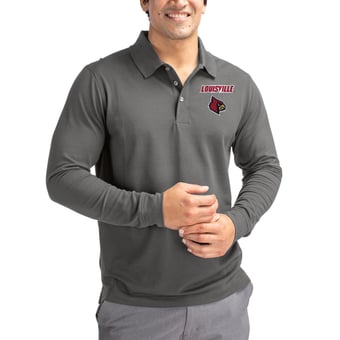 Men's Cutter & Buck Gray Louisville Cardinals Advantage Eco Tri-Blend Pique Long Sleeve Polo