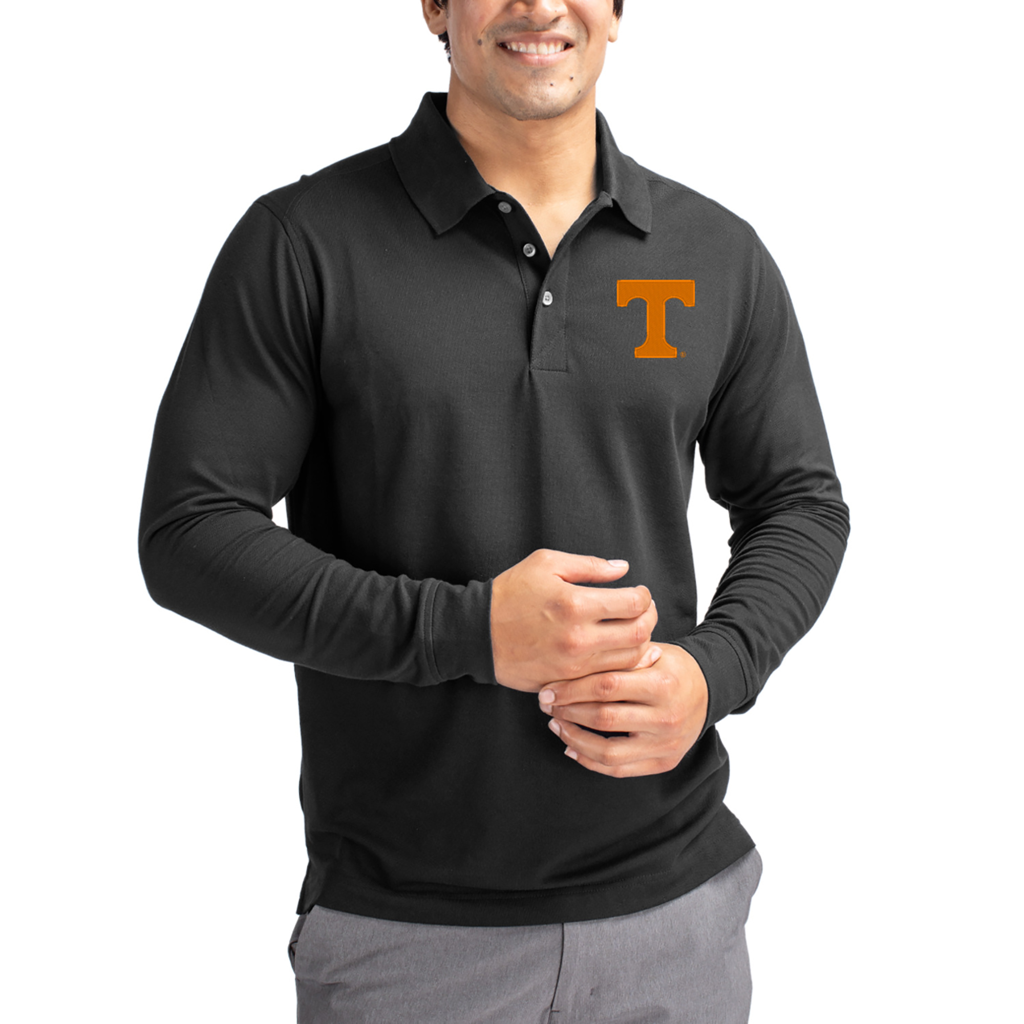 Men’s Cutter & Buck Black Tennessee Volunteers Advantage Eco Tri-Blend Pique Long Sleeve Polo Men’s Cutter & Buck Black Tennessee Volunteers Advantage Eco Tri-Blend Pique Long Sleeve Polo