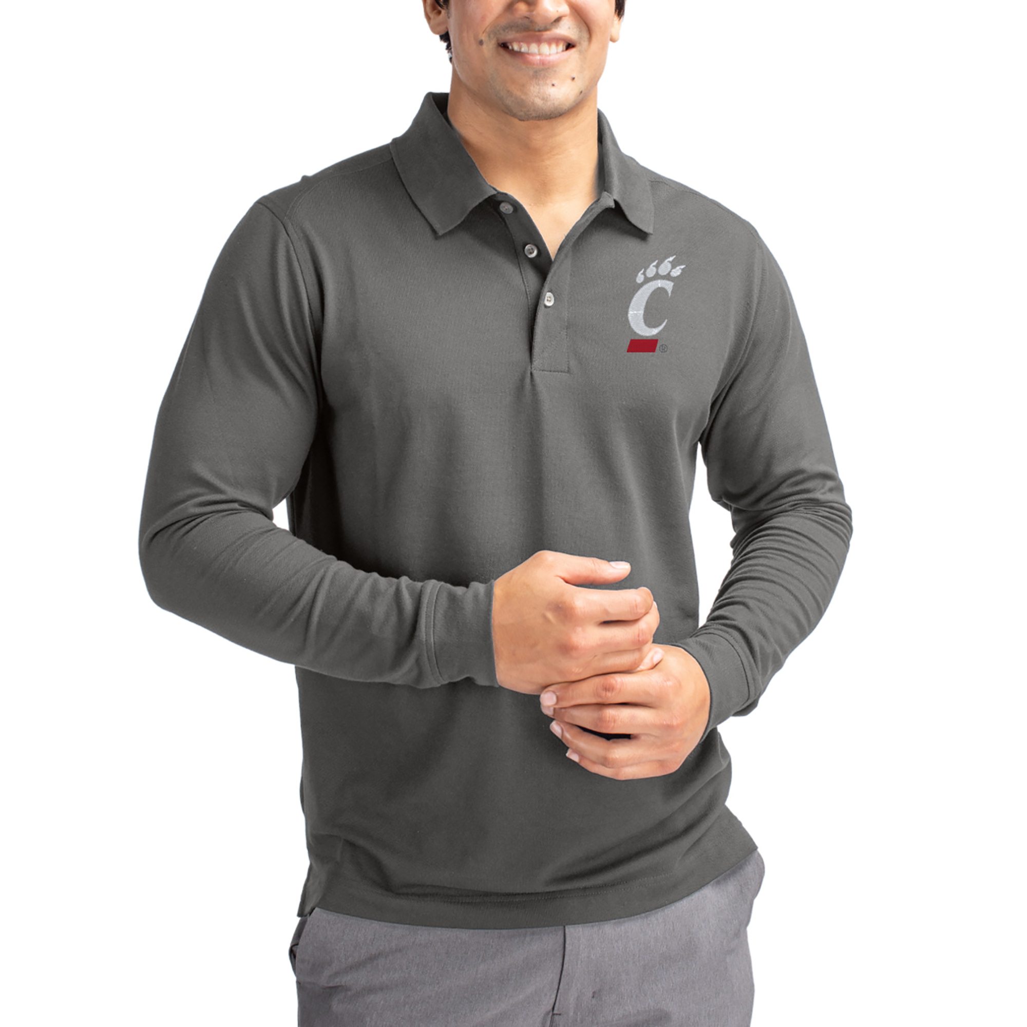 Men’s Cutter & Buck Gray Cincinnati Bearcats Advantage Eco Tri-Blend Pique Long Sleeve Polo Men’s Cutter & Buck Gray Cincinnati Bearcats Advantage Eco Tri-Blend Pique Long Sleeve Polo