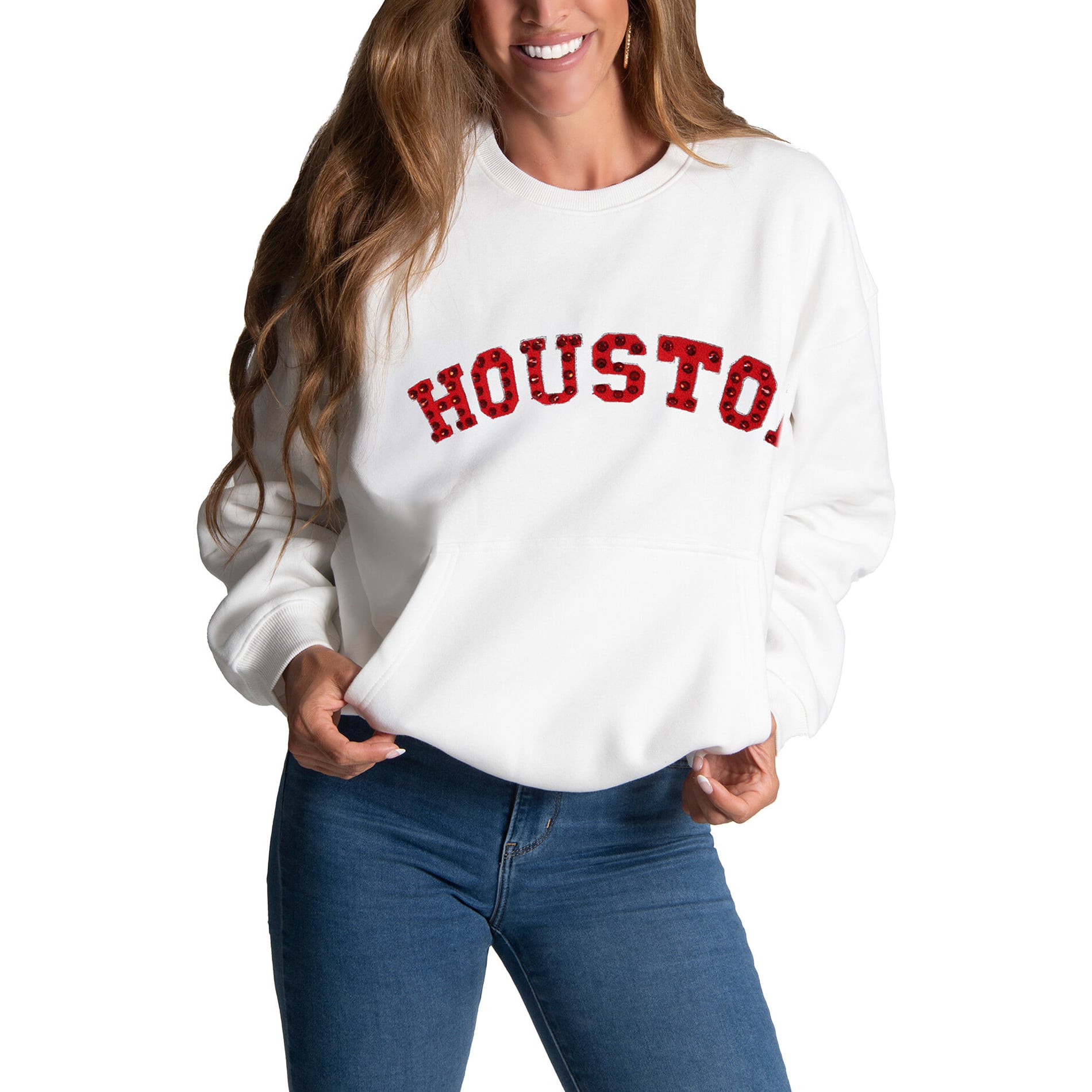 Women’s Cuce White Houston Texans Chenille Jeweled Sweatshirt Women’s Cuce White Houston Texans Chenille Jeweled Sweatshirt