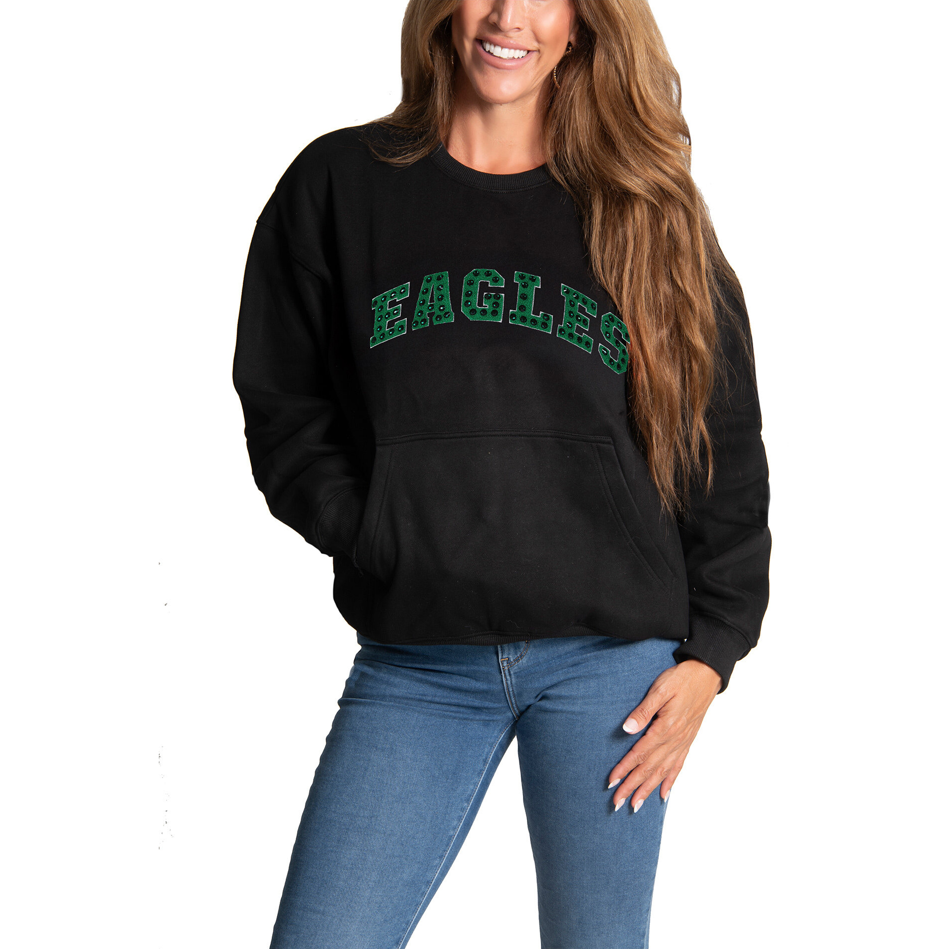 Women’s FABGATING by Cuce Black Philadelphia Eagles Chenille Jeweled Sweatshirt Women’s FABGATING by Cuce Black Philadelphia Eagles Chenille Jeweled Sweatshirt