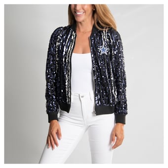 Women's FABGATING by Cuce  Navy Dallas Cowboys Slim Fit Sequin Striped Full-Zip Bomber Jacket