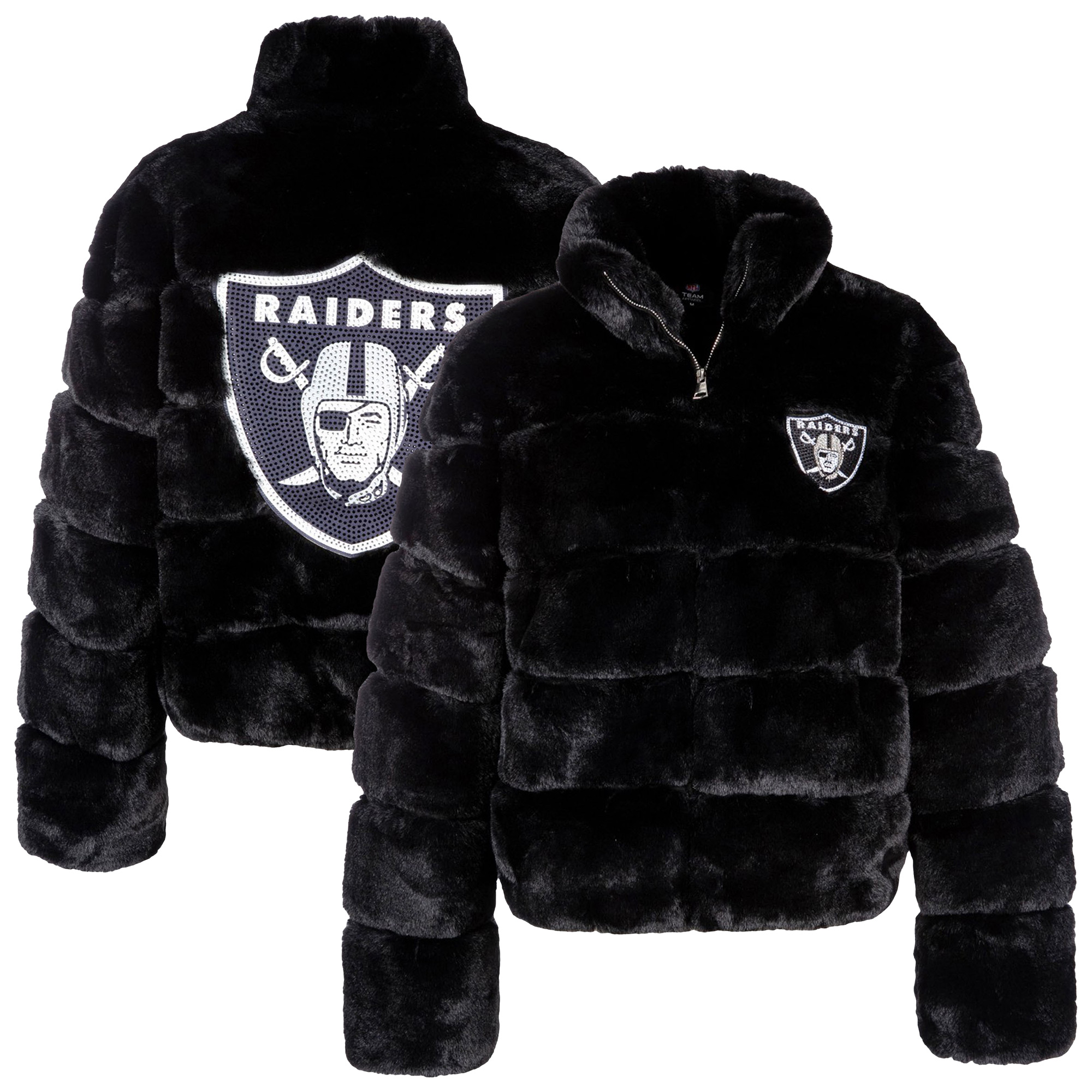 Women's FABGATING by Cuce Black Las Vegas Raiders Faux Fur Full-Zip Coat