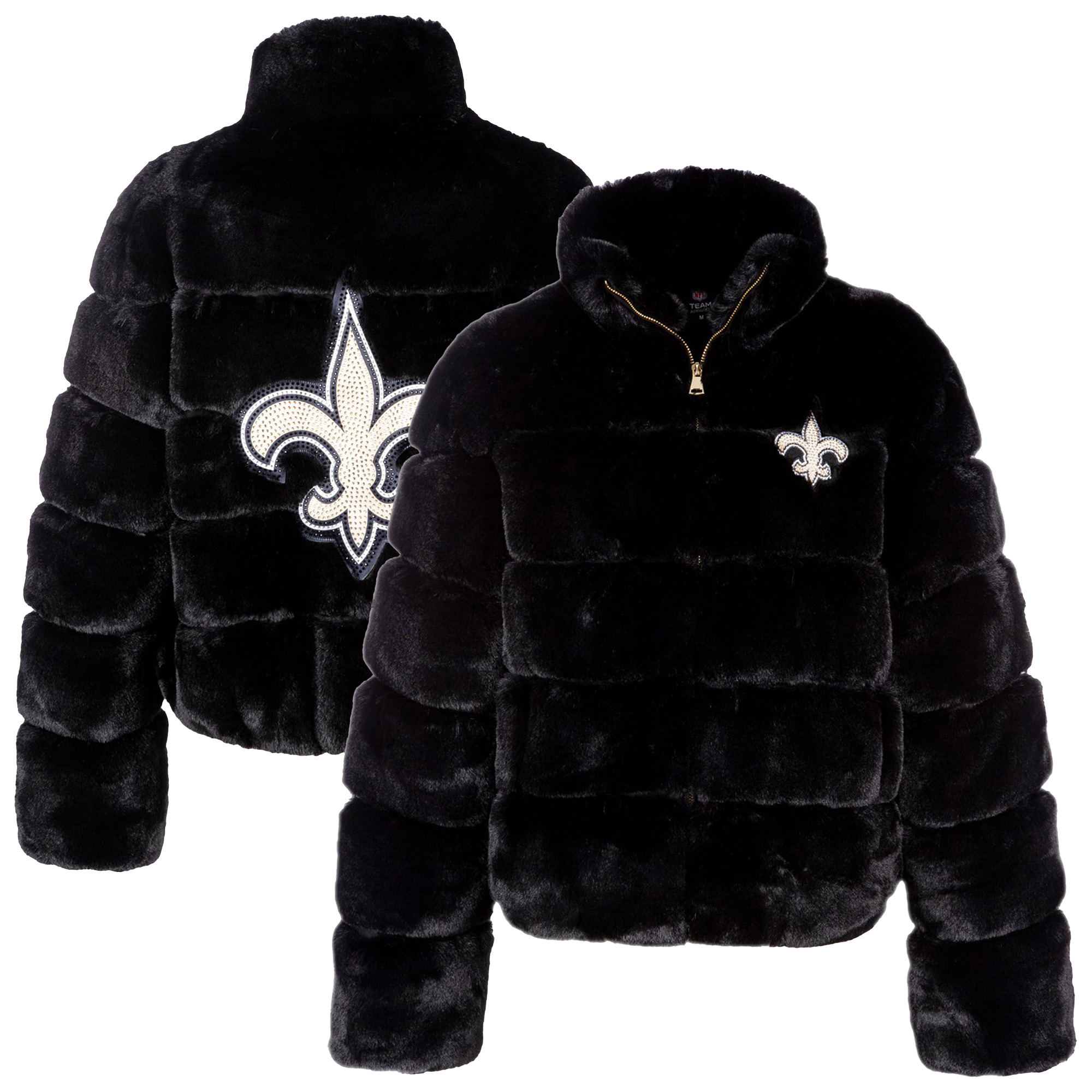 Women's FABGATING by Cuce Black New Orleans Saints Faux Fur Full-Zip Coat
