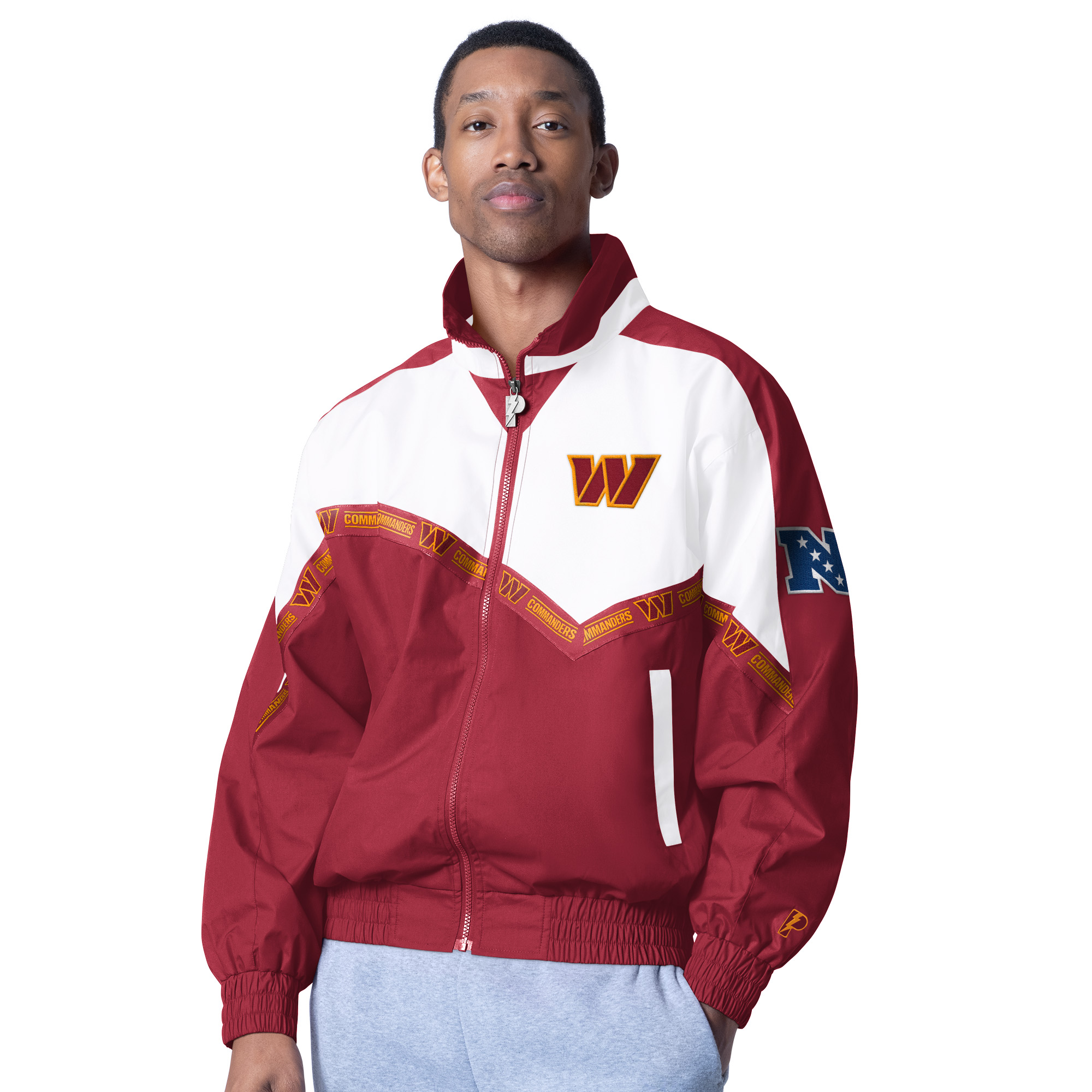 Men's Pro Player White/Burgundy Washington Commanders Tape II Lightweight Full-Zip Jacket