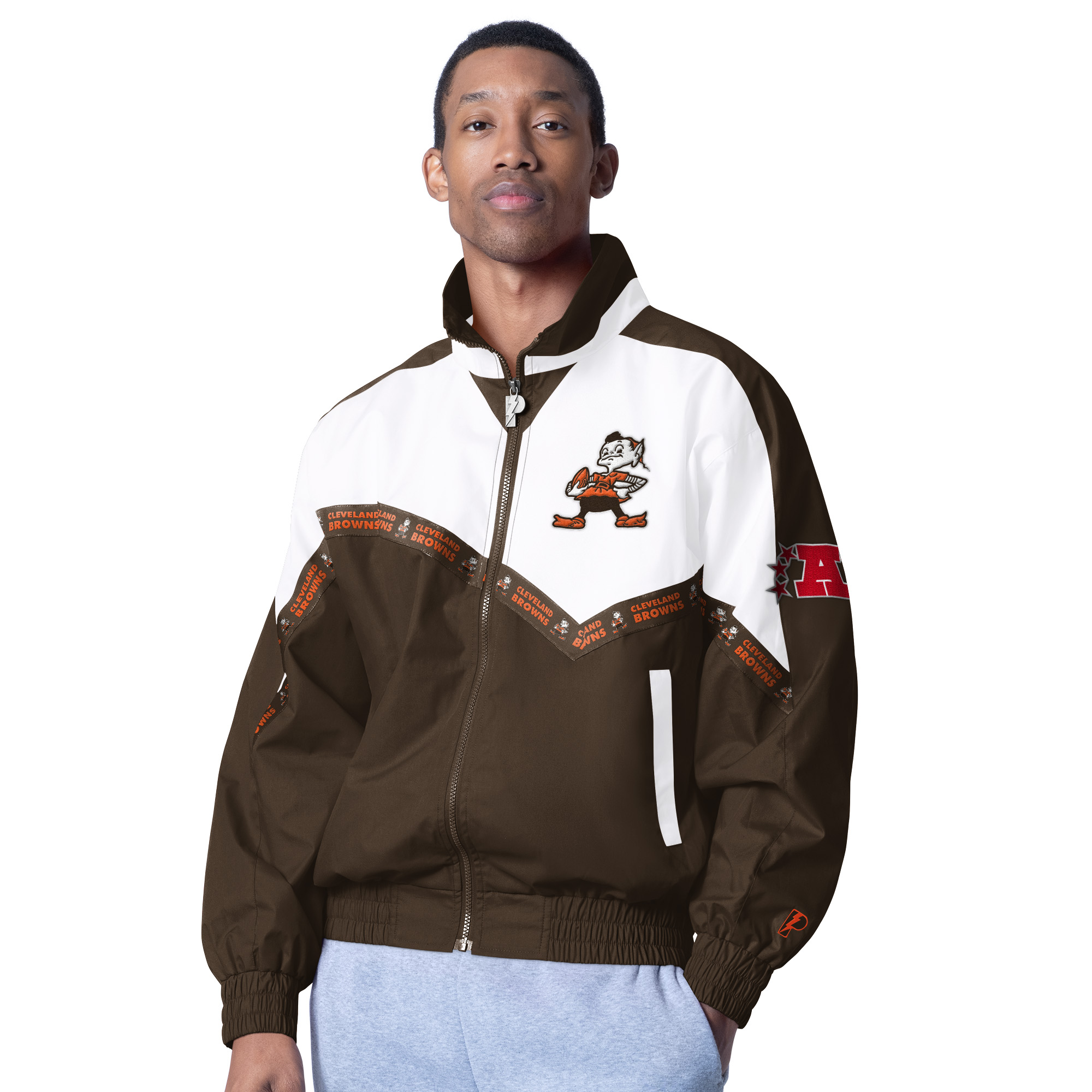 Men's Pro Player White/Brown Cleveland Browns Tape II Lightweight Full-Zip Jacket