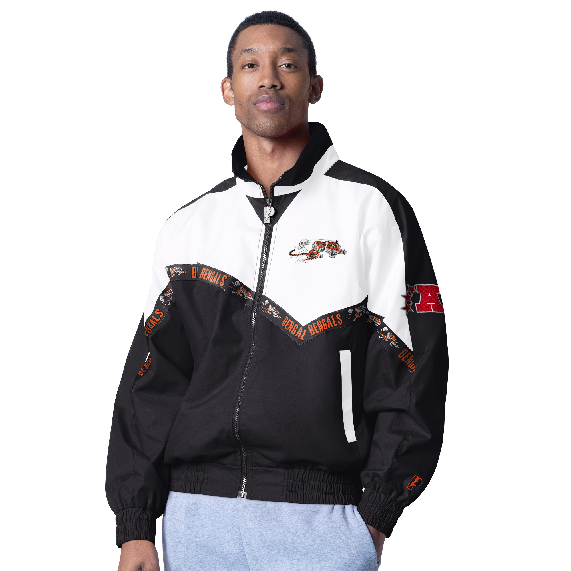 Men's Pro Player White/Black Cincinnati Bengals Tape II Lightweight Full-Zip Jacket