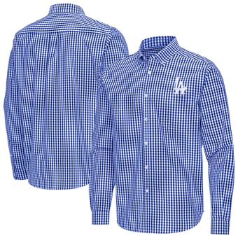 Men's Antigua Royal Los Angeles Dodgers Ellis Woven Tri-Blend Button-Down Shirt