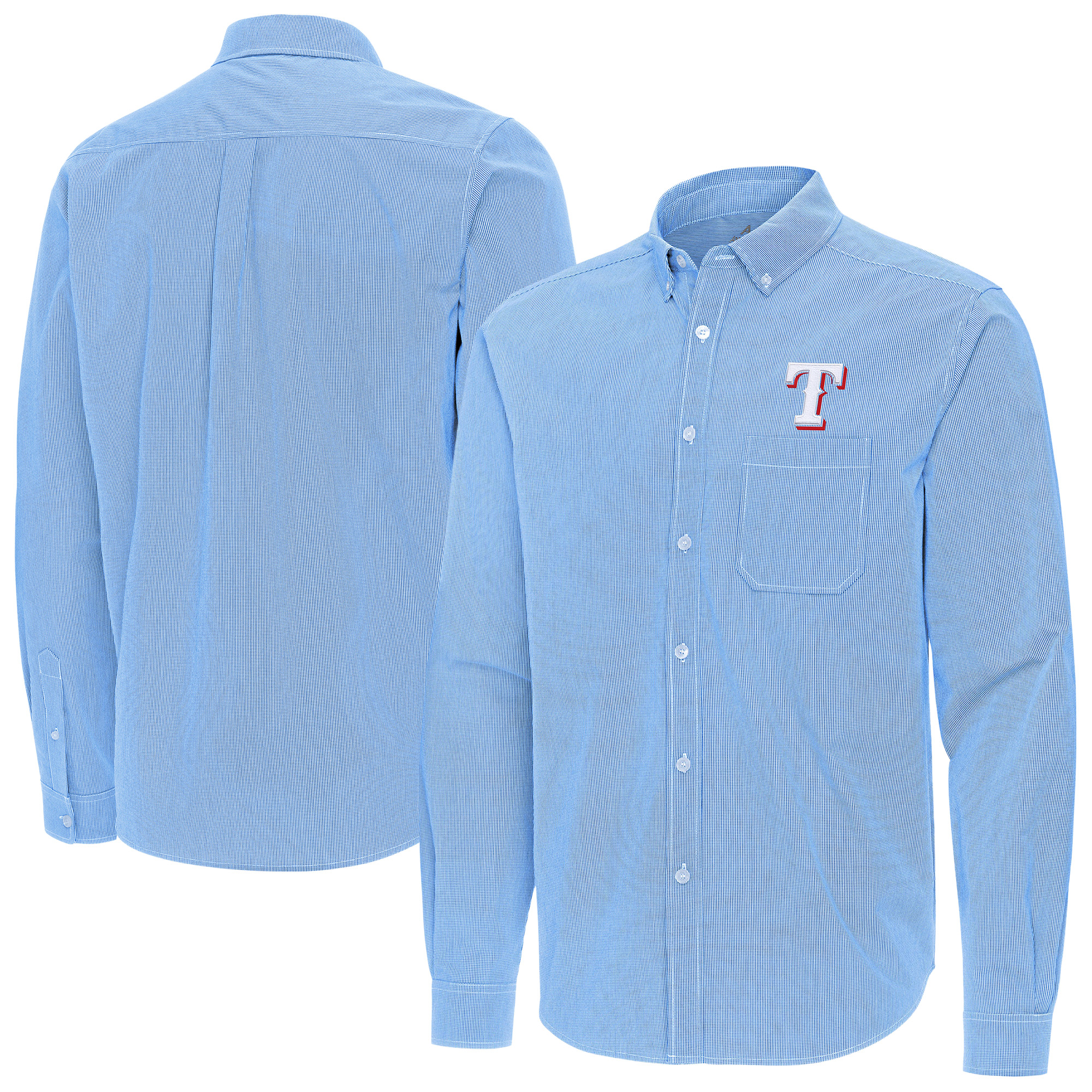 Men’s Antigua Powder Blue Texas Rangers Porter Woven Long Sleeve Button-Down Shirt Men’s Antigua Powder Blue Texas Rangers Porter Woven Long Sleeve Button-Down Shirt
