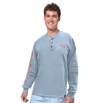 Men's Margaritaville Light Blue New England Patriots Five O'Clock Henley Long Sleeve T-Shirt