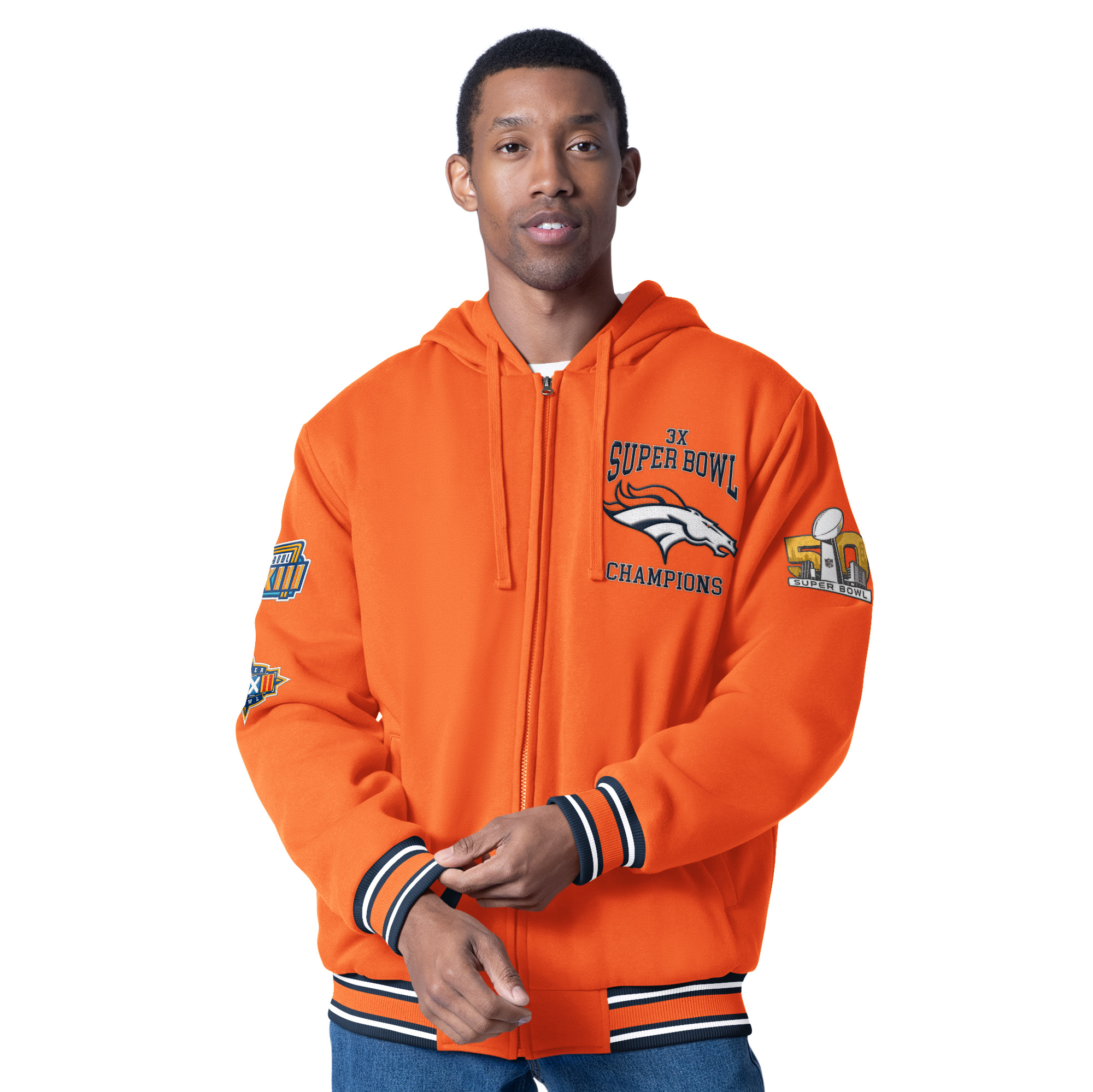 Men's G-III Sports by Carl Banks Orange Denver Broncos Power Forward Commemorative Full-Zip Hooded Jacket