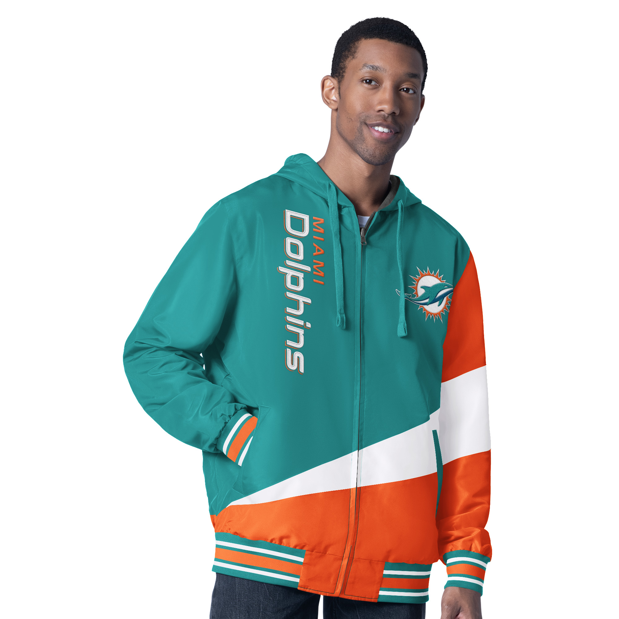 Men's G-III Sports by Carl Banks Aqua/Charcoal Miami Dolphins Dual Threat Reversable Full-Zip Hooded Jacket