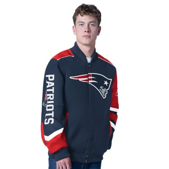 Men's G-III Sports by Carl Banks Navy New England Patriots Prime Time Full-Zip Racing Jacket