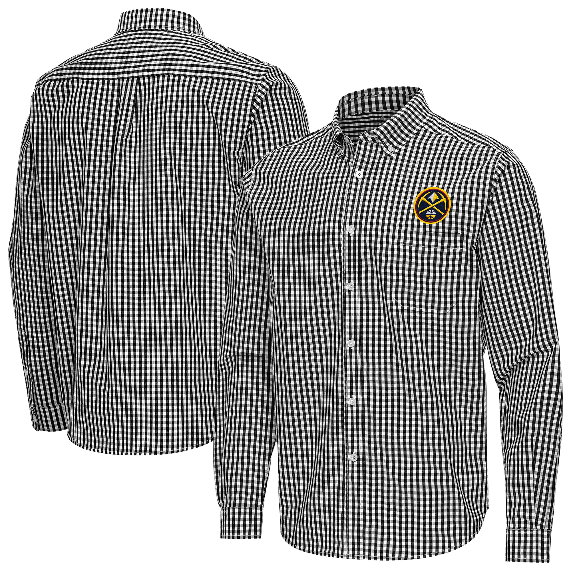 Men's Antigua Black Denver Nuggets Ellis Woven Tri-Blend Button-Down Shirt