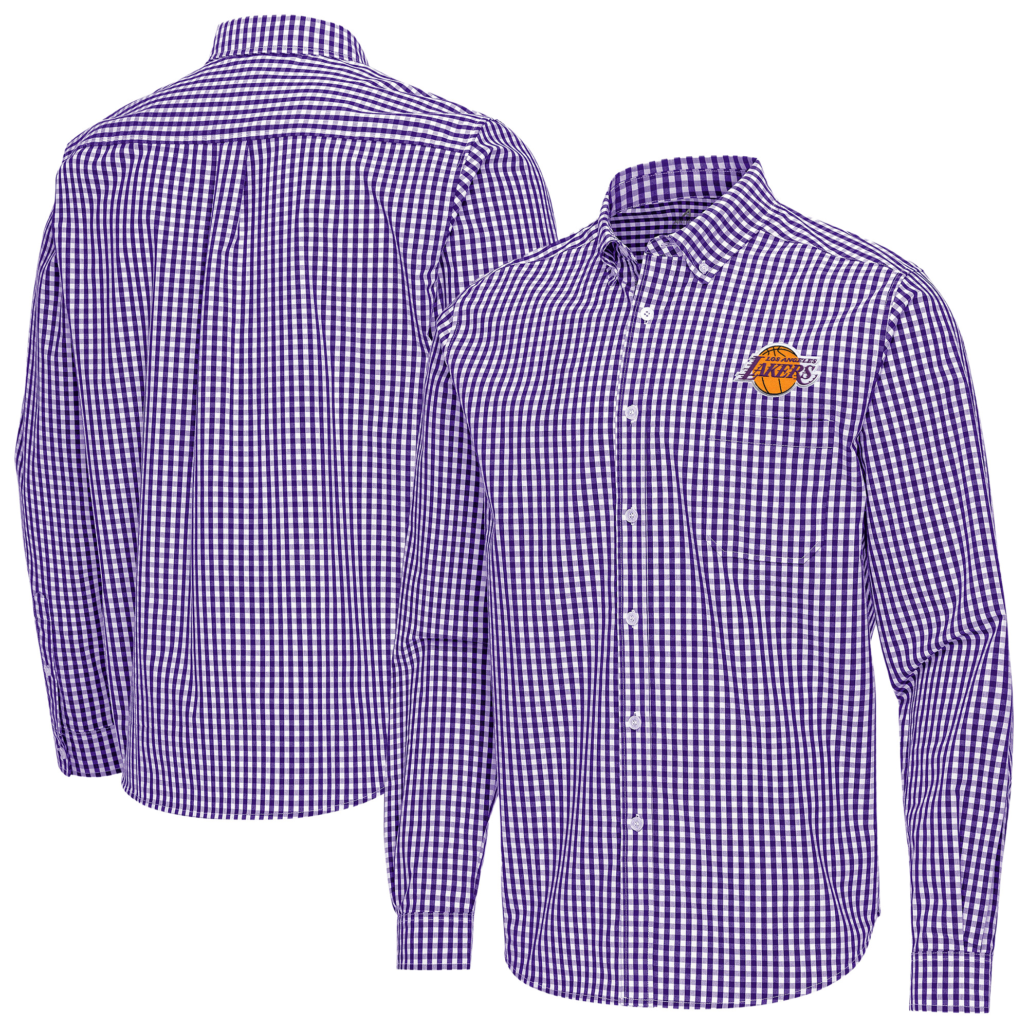 Men's Antigua Purple Los Angeles Lakers Ellis Woven Tri-Blend Button-Down Shirt