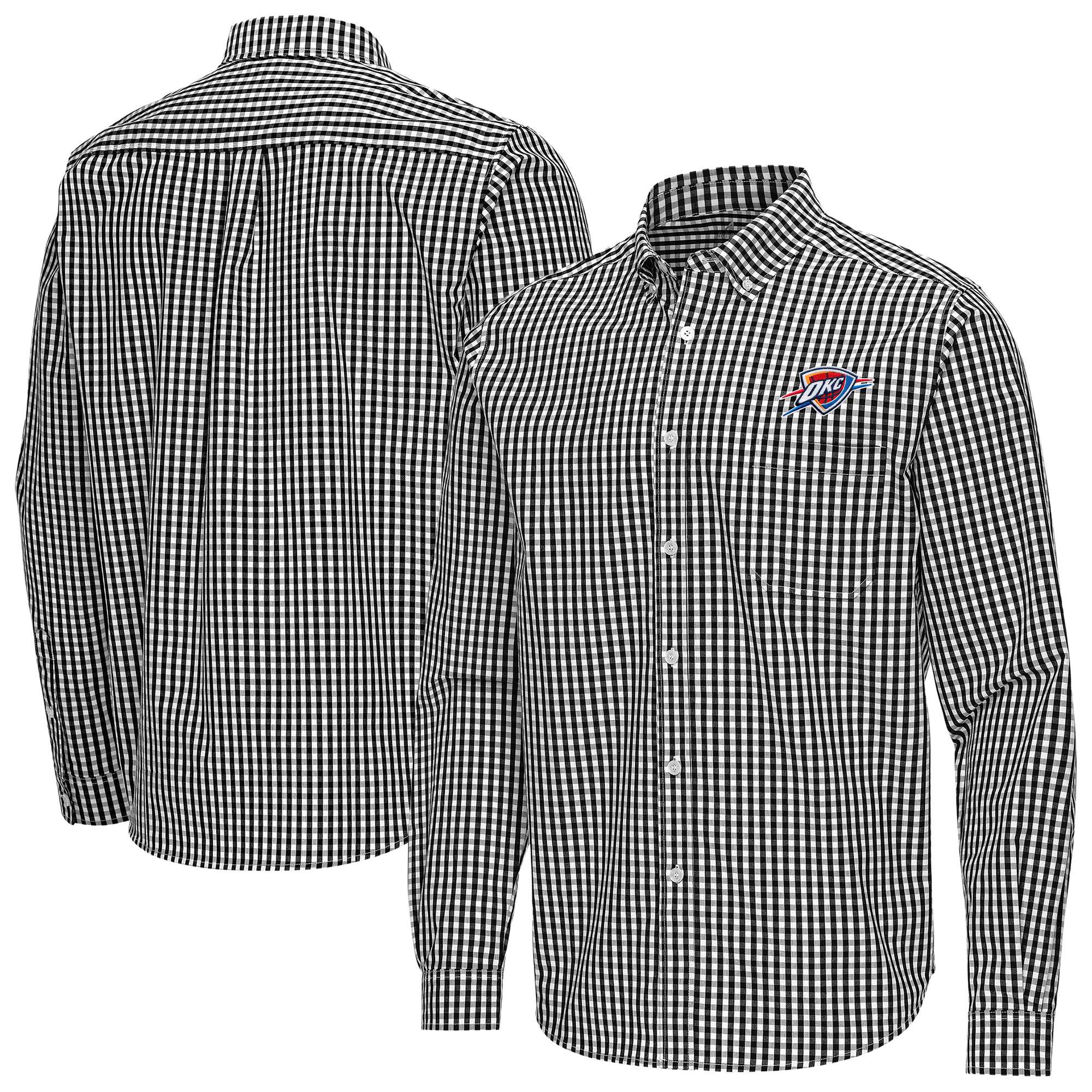 Men's Antigua Black Oklahoma City Thunder Ellis Woven Tri-Blend Button-Down Shirt