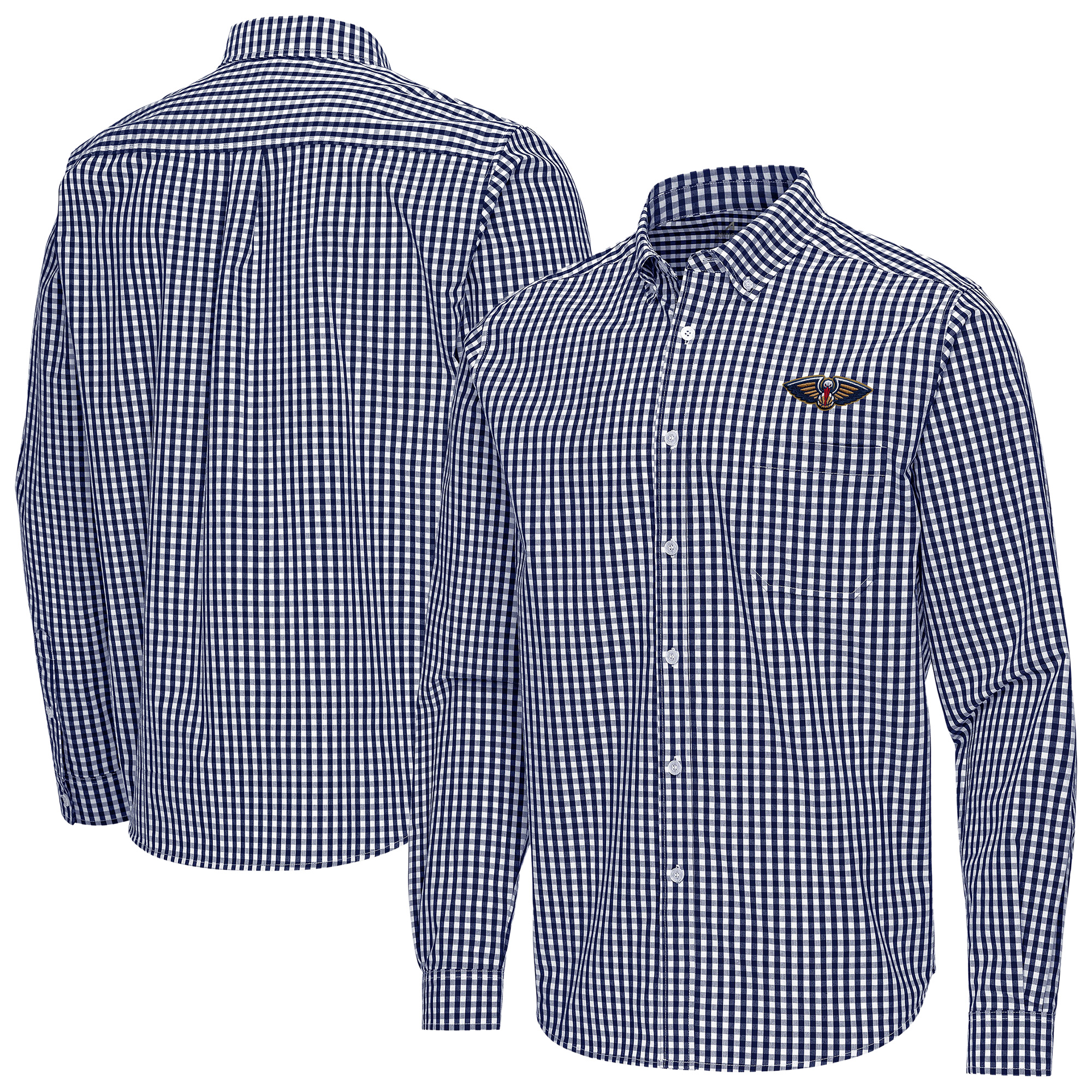 Men's Antigua Navy New Orleans Pelicans Ellis Woven Tri-Blend Button-Down Shirt