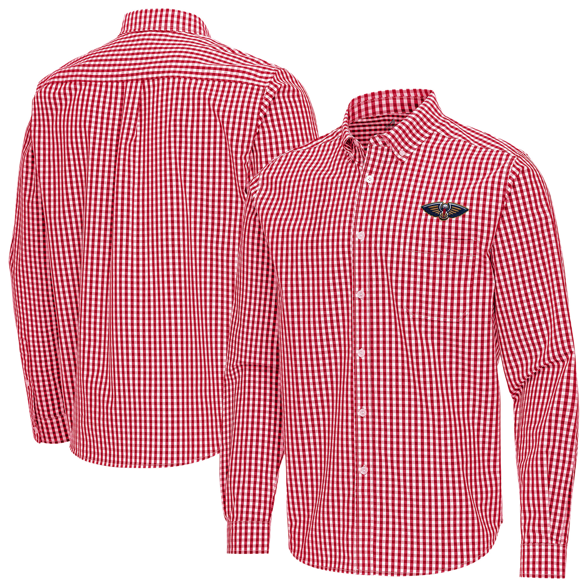 Men's Antigua Red New Orleans Pelicans Ellis Woven Tri-Blend Button-Down Shirt