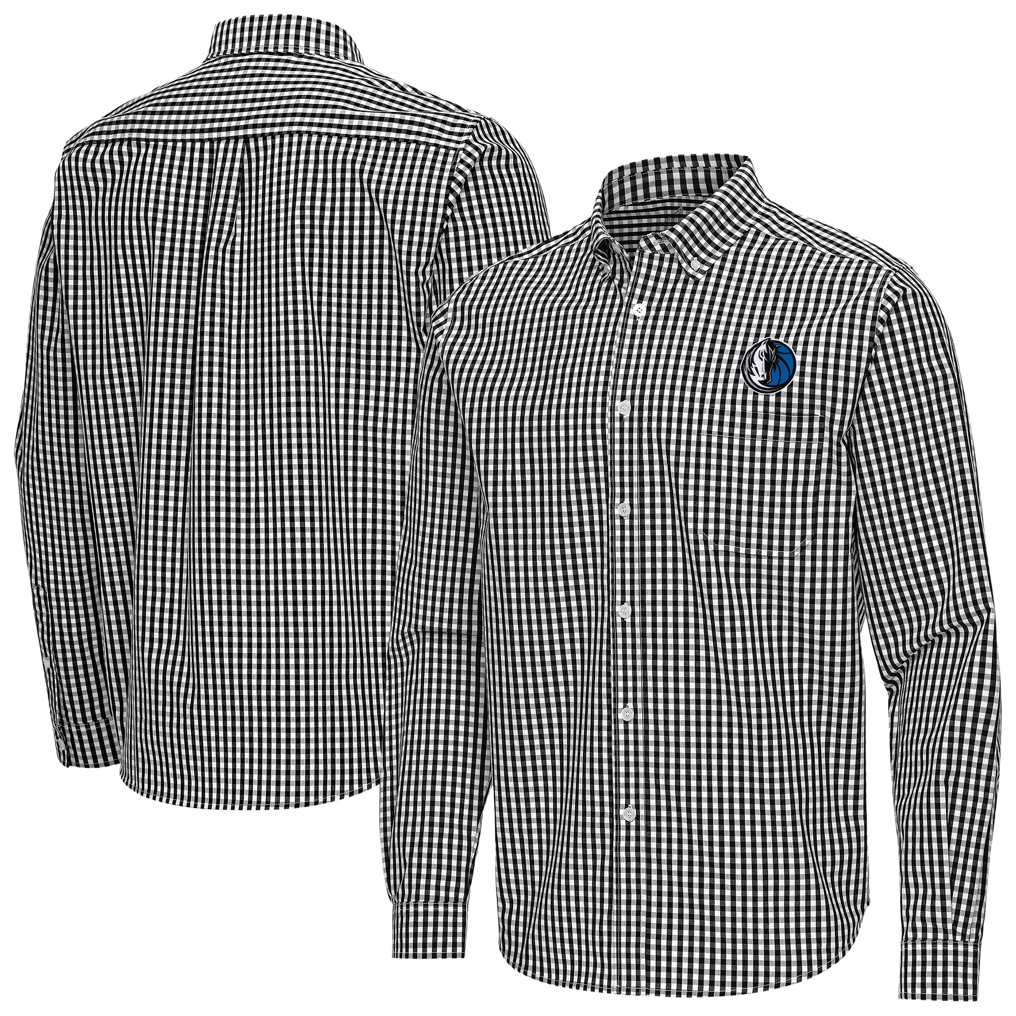 Men's Antigua Black Dallas Mavericks Ellis Woven Tri-Blend Button-Down Shirt