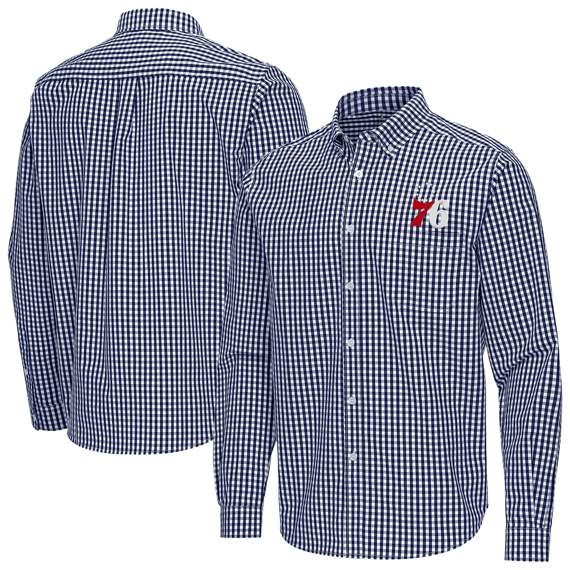 Men's Antigua Navy Philadelphia 76ers Ellis Woven Tri-Blend Button-Down Shirt