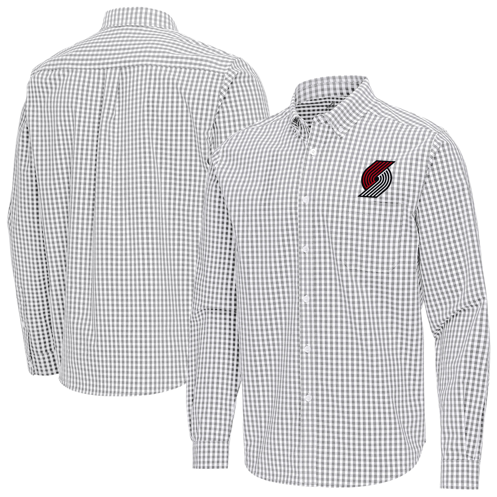 Men's Antigua Gray Portland Trail Blazers Ellis Woven Tri-Blend Button-Down Shirt
