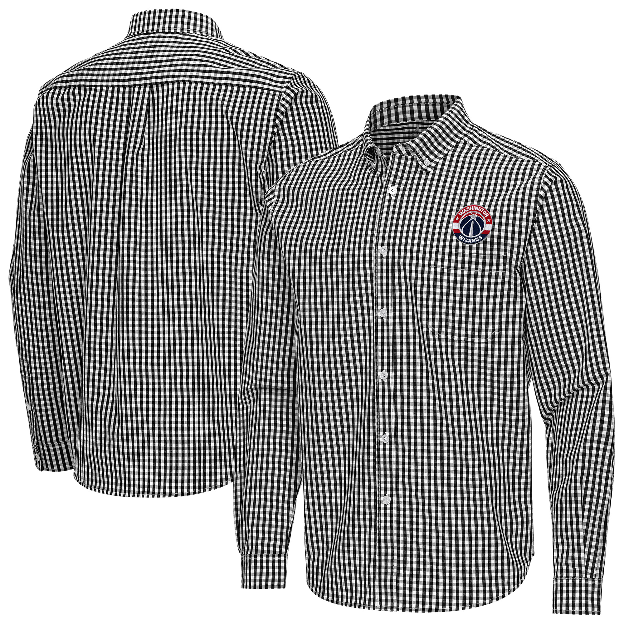 Men's Antigua Black Washington Wizards Ellis Woven Tri-Blend Button-Down Shirt